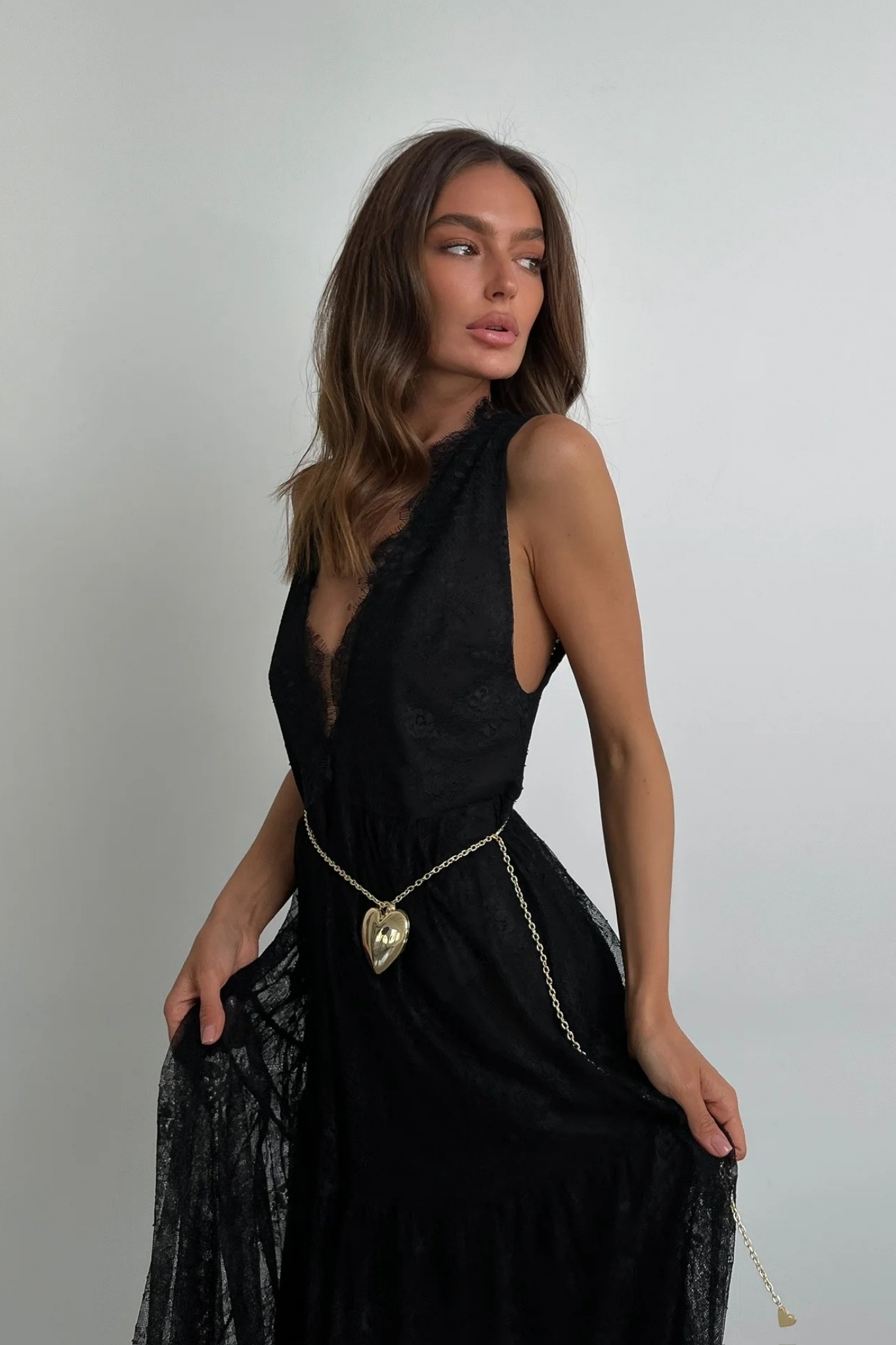 Yvette Deep V Neck Backless Lace Maxi Dress