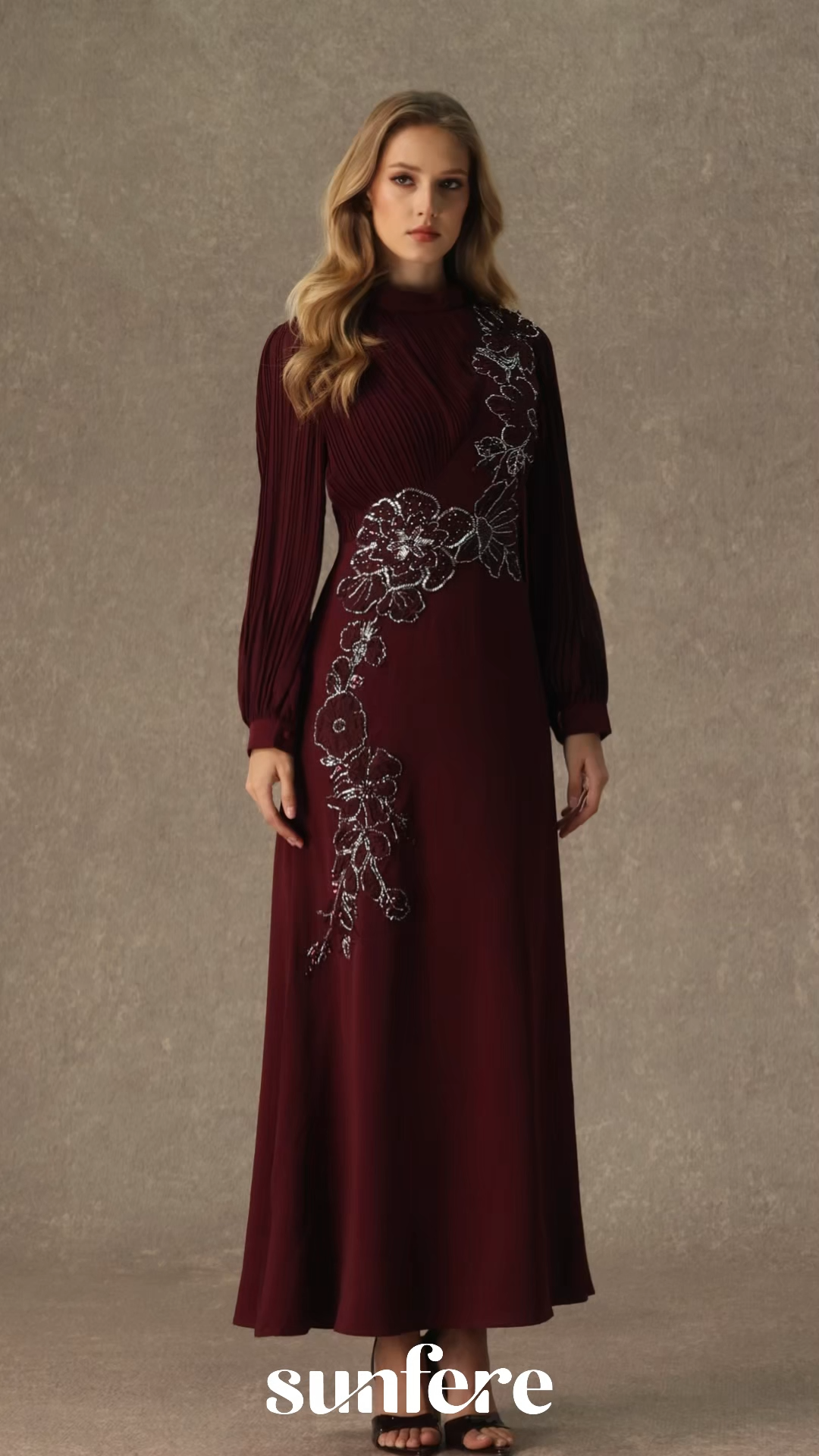 Joyful Poise Burgundy Sequin Embroidered Floral Maxi Dress