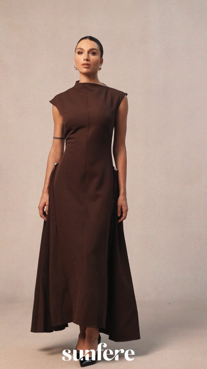 Julianna Asymmetrical Neck Cap Sleeve Maxi Dress