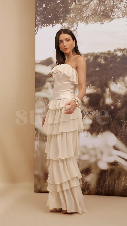 Letitia Layered Ruffle Corset Maxi Dress