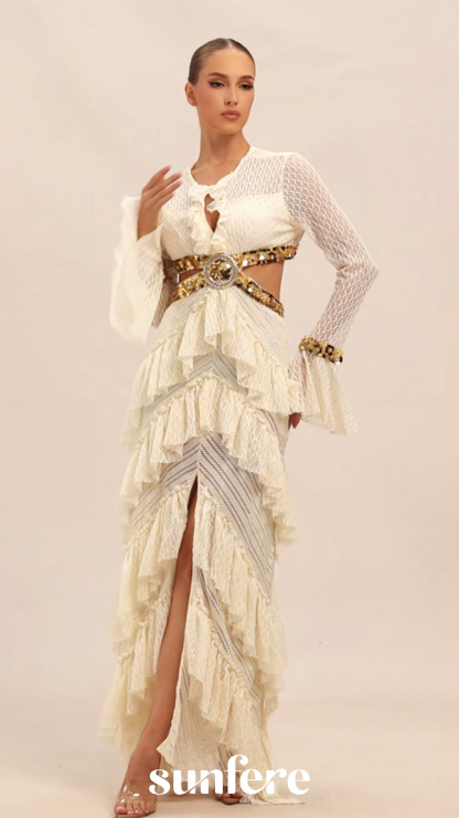 Loretta Cutout Tiered Lace Maxi Dress