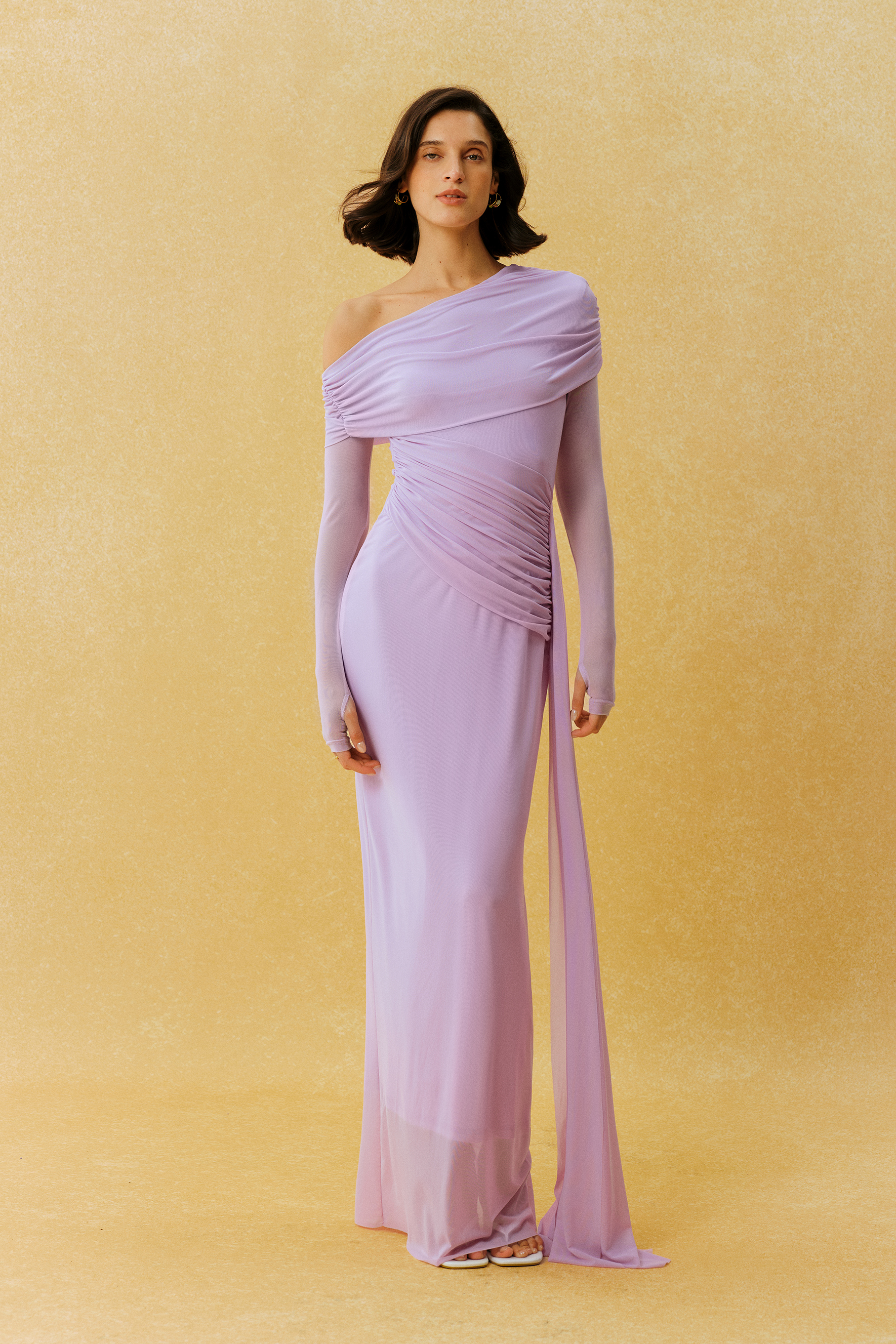Elegant Hour Purple One Shoulder Ruched Maxi Dress