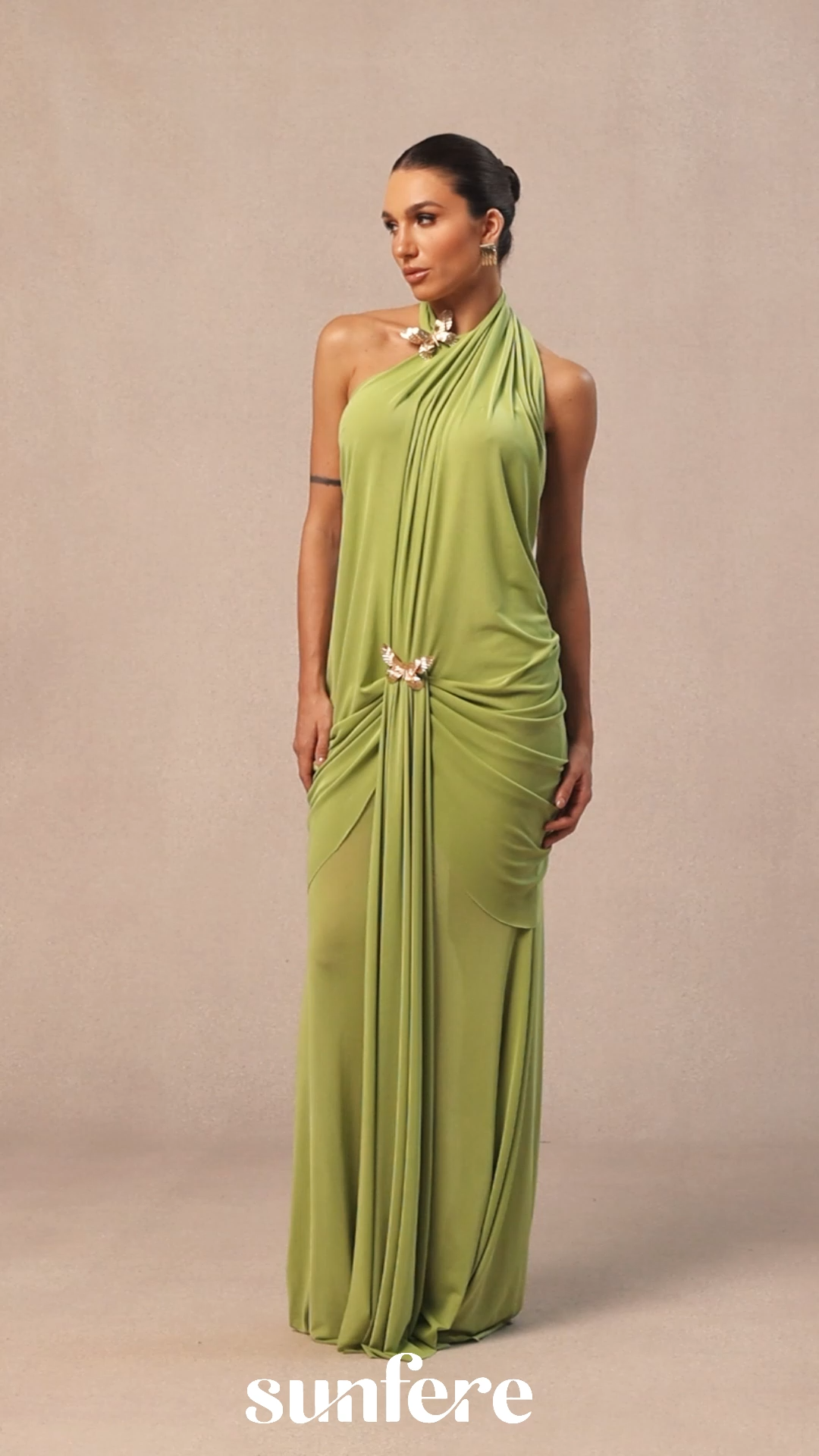 Sabrina Butterfly Embellished Draped Maxi Dress