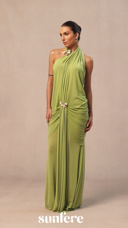 Sabrina Butterfly Embellished Draped Maxi Dress