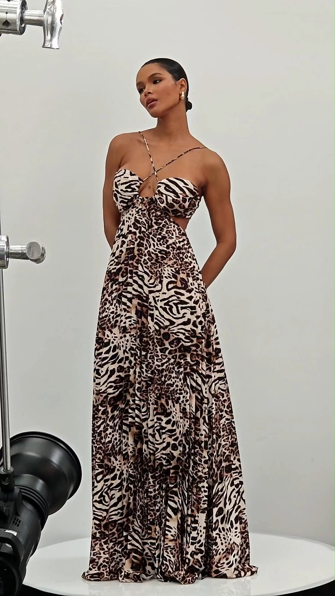 Megan Leopard Print Cutout Maxi Dress