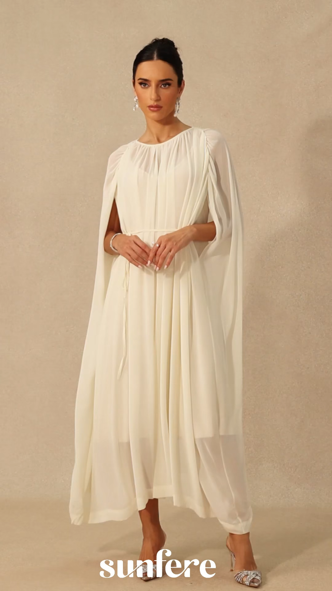 Aria Gathered Cape Chiffon Maxi Dress