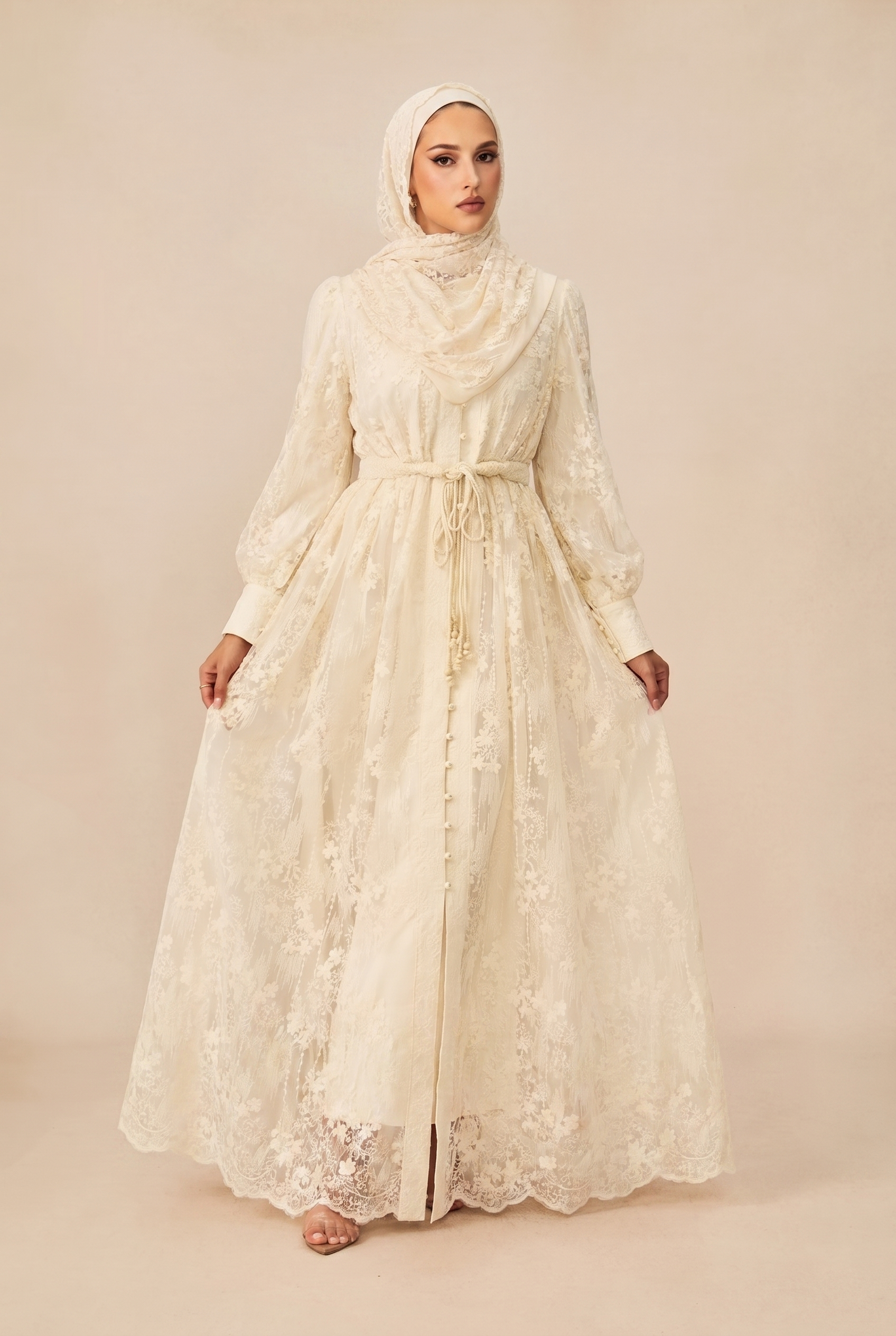 Madeline V-Neck Lace Embroidered Midi Dress