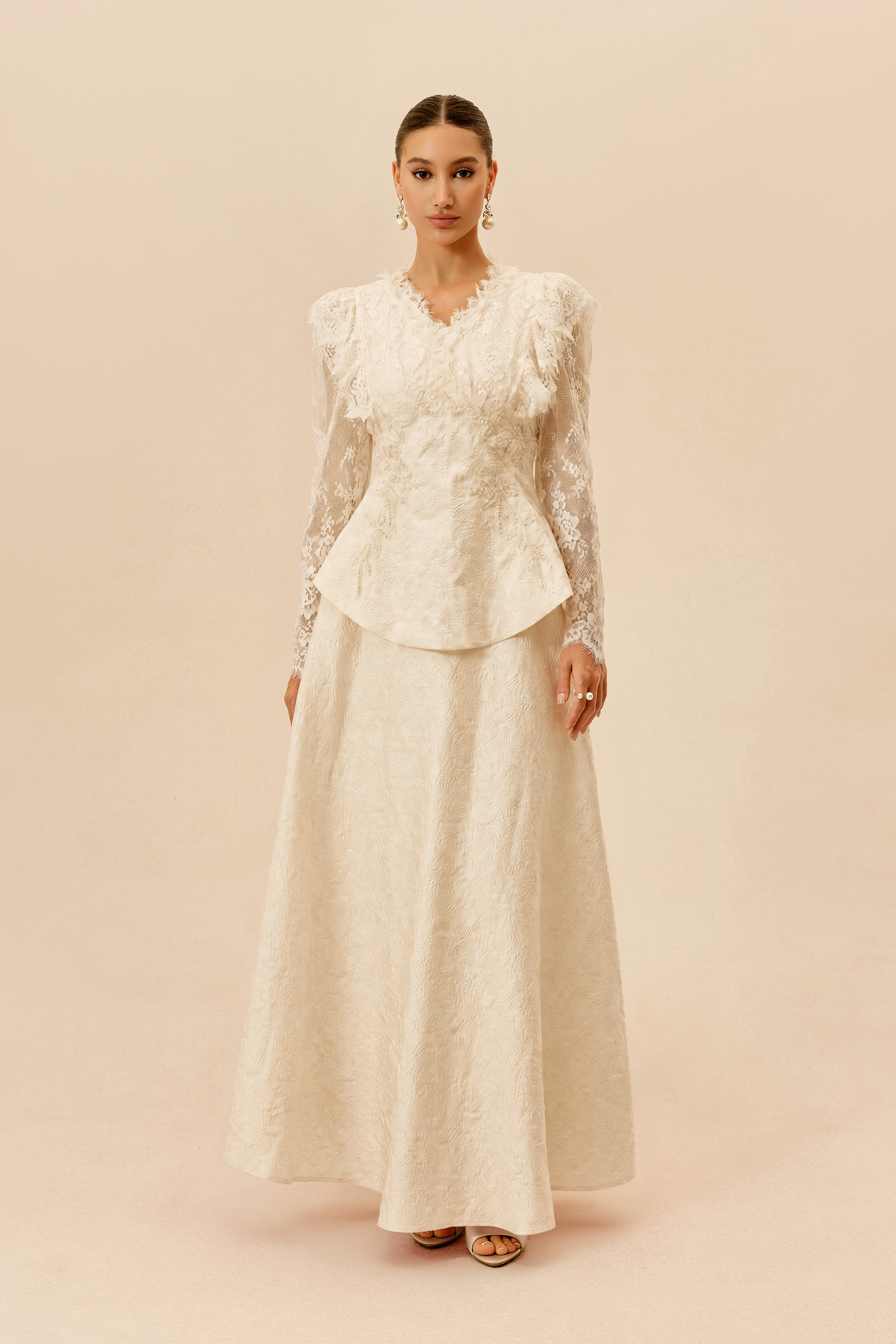First Impression Apricot Beaded Embroidery Jacket & Skirt Set