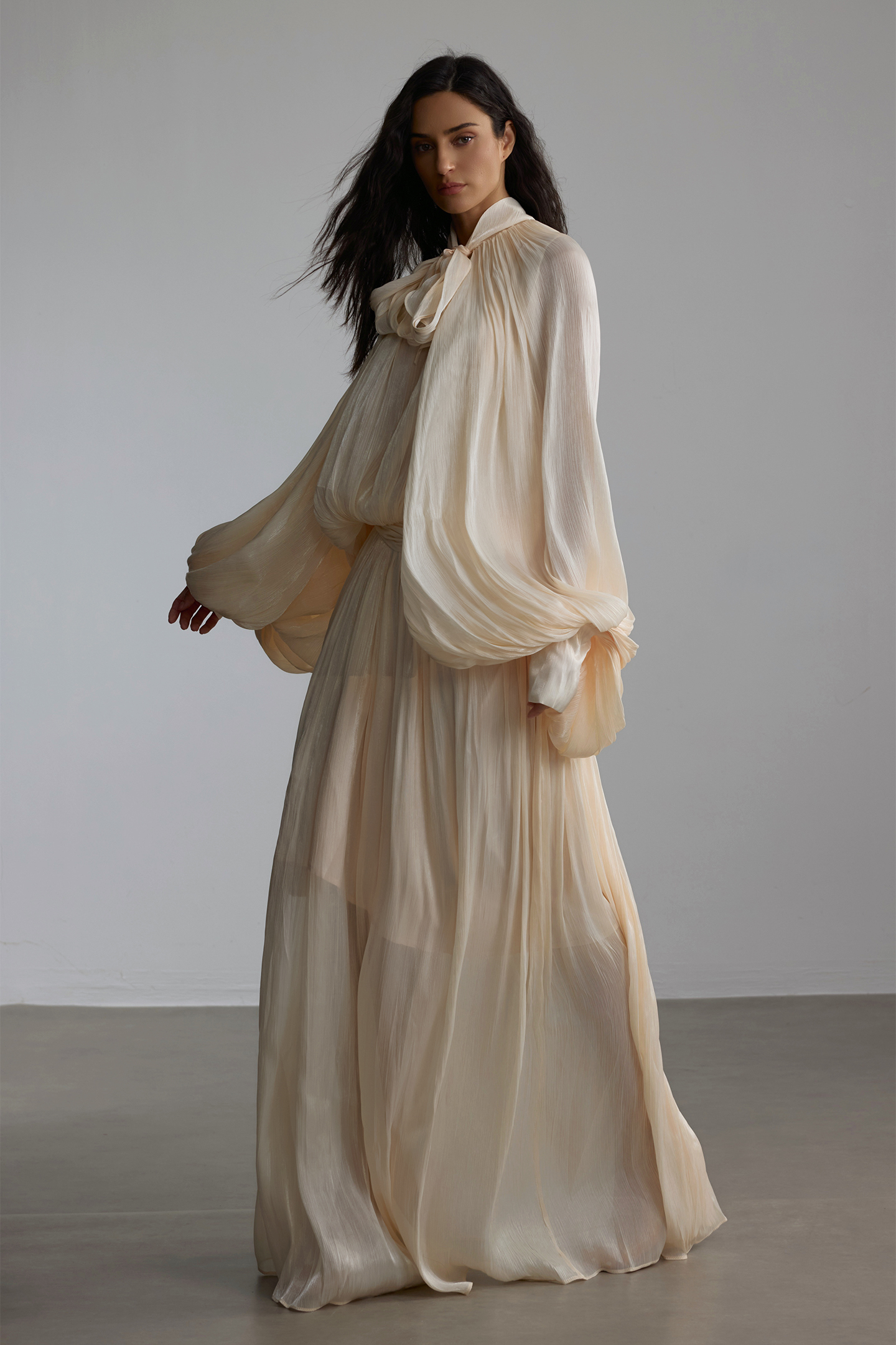 Eliza Tie Neck Puff Sleeve Maxi Dress