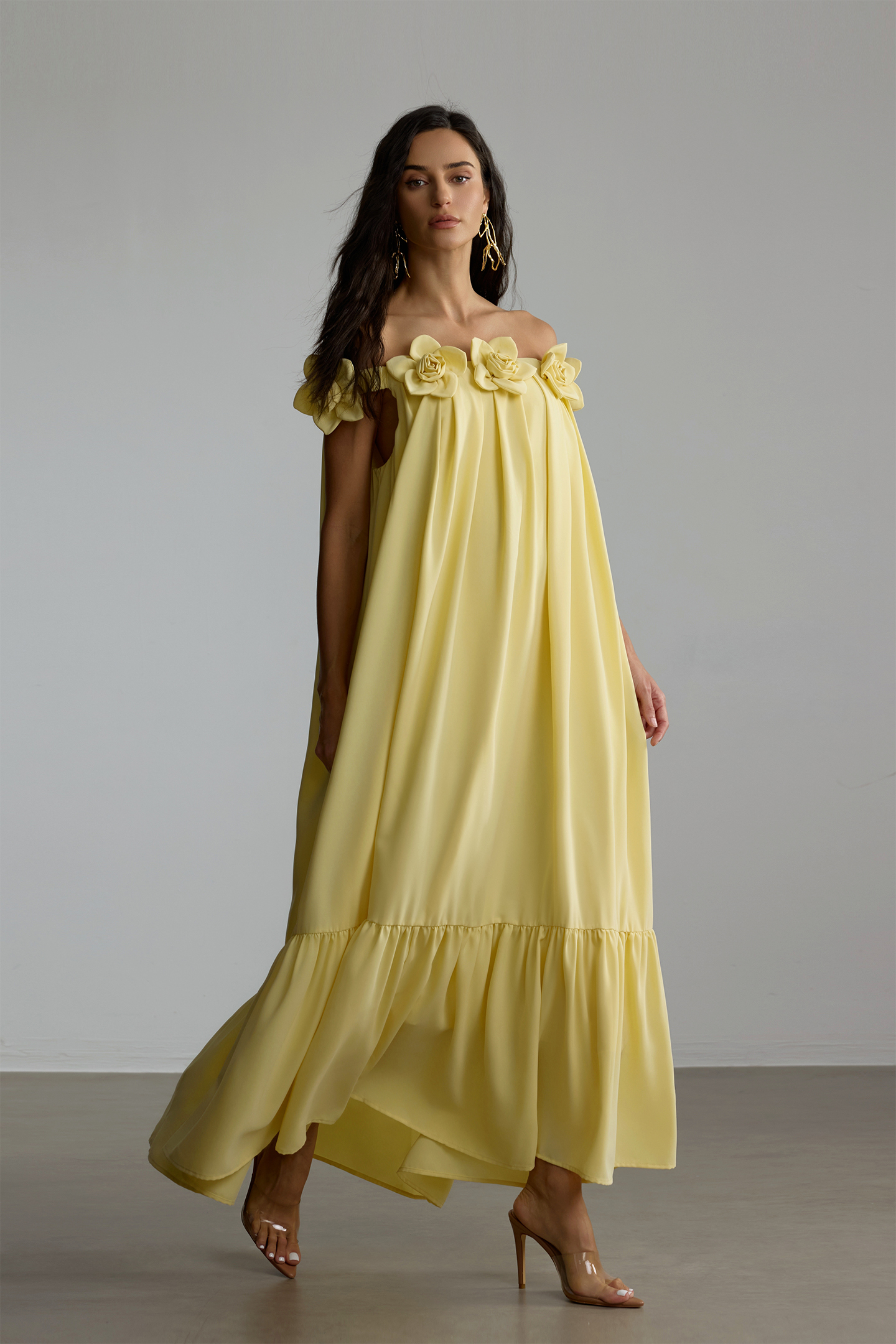 Louisa Floral Applique Off Shoulder Maxi Dress