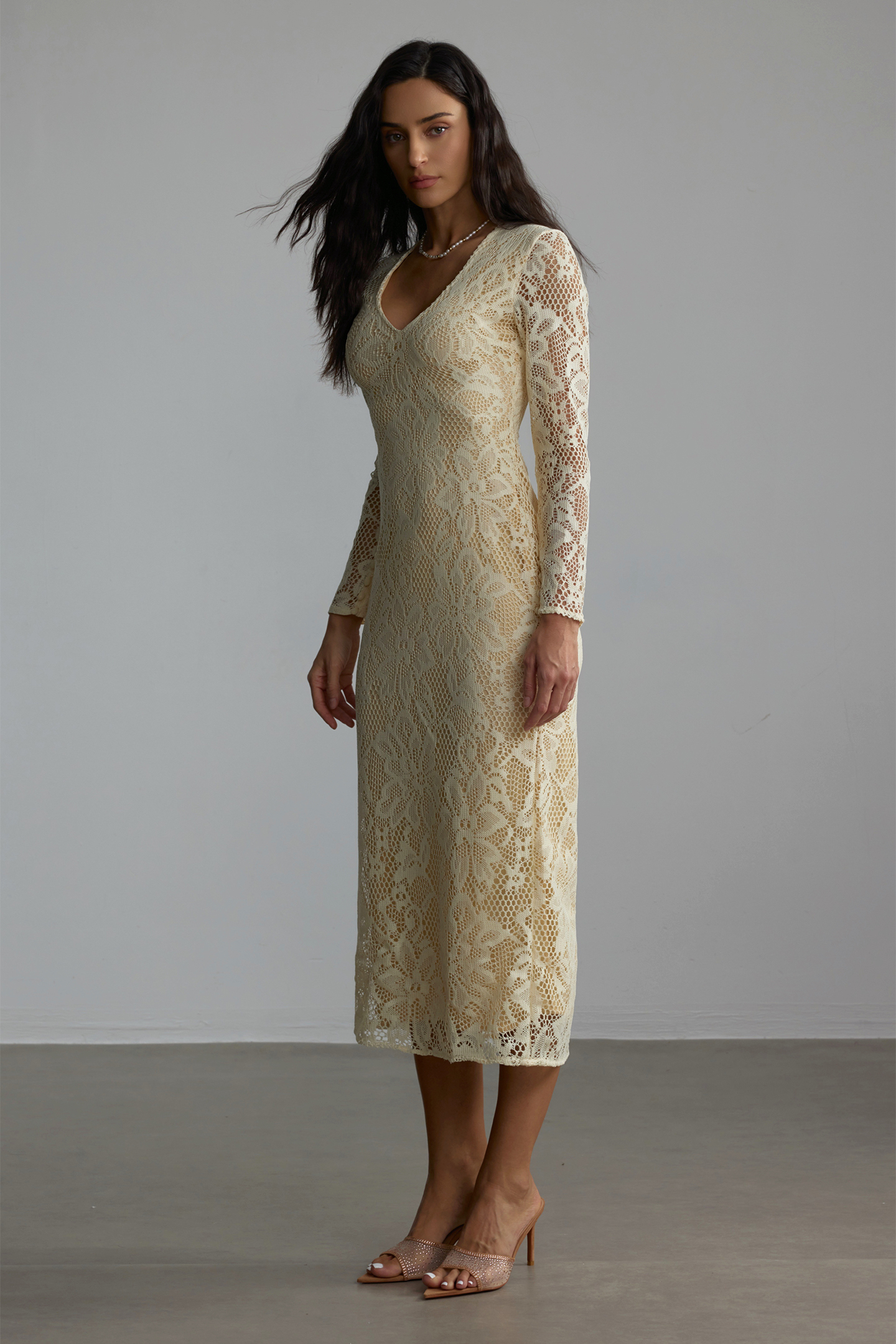 Olivia V-neck Long Sleeve Lace Midi Dress