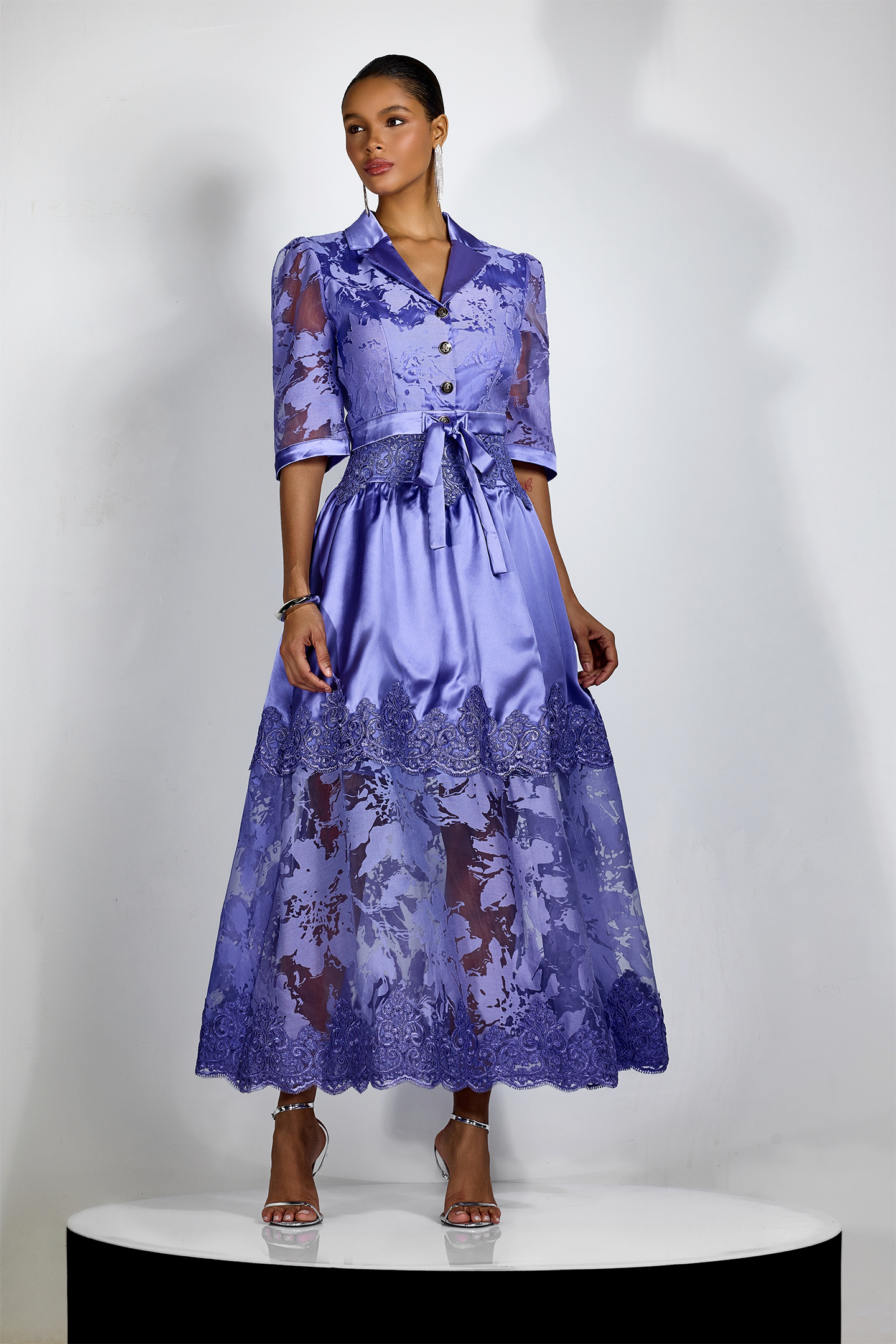 Agnes Floral Lace Lapel Collar Blouse & Skirt Set
