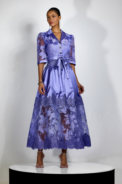 Agnes Floral Lace Lapel Collar Blouse & Skirt Set