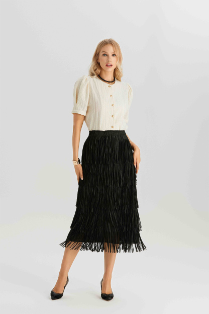Morris Layered Fringe A-Line Skirt