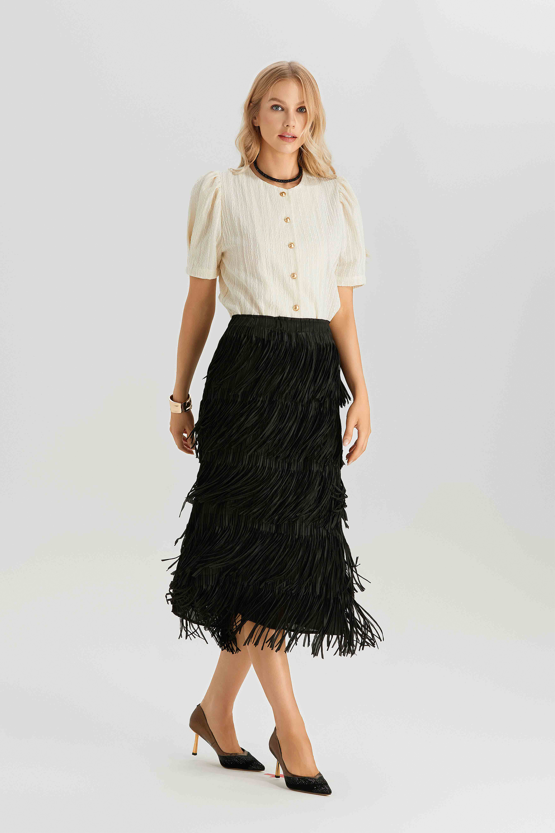 Morris Layered Fringe A-Line Skirt