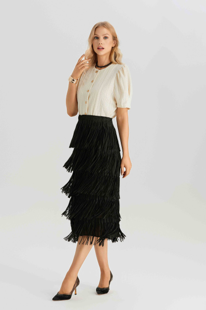 Morris Layered Fringe A-Line Skirt