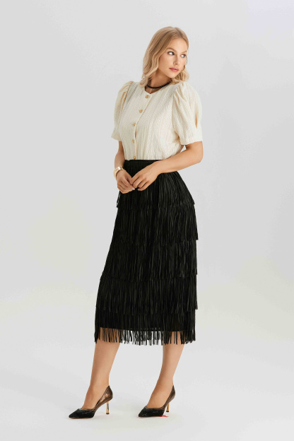 Morris Layered Fringe A-Line Skirt