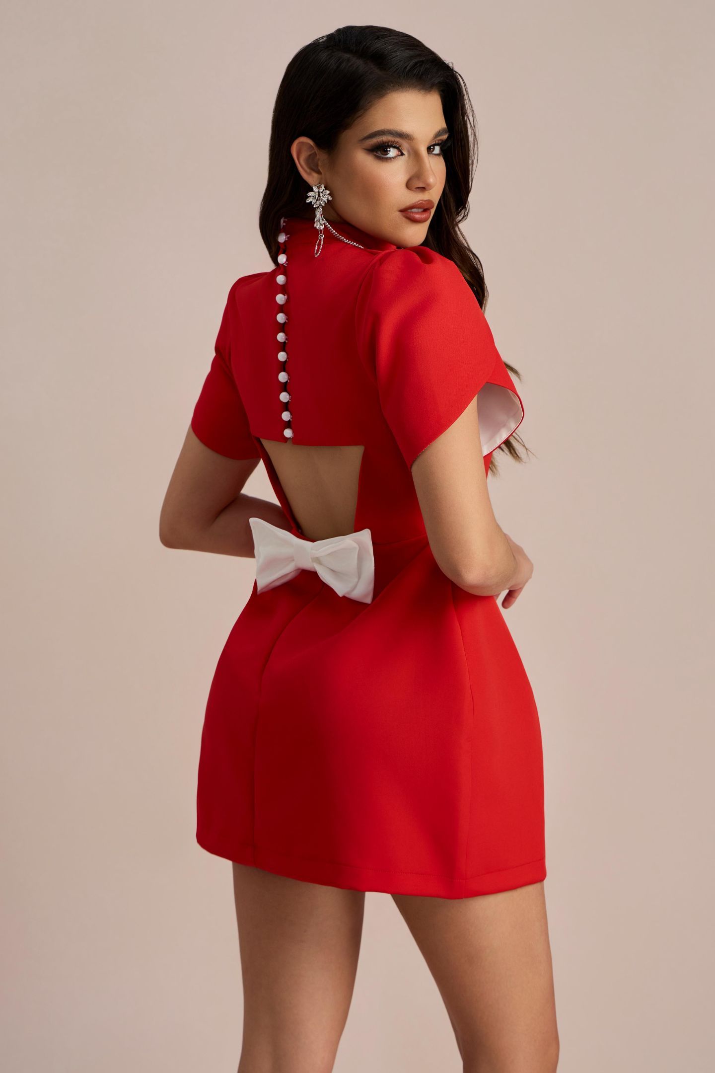 Adela Cut-out Bowknot Mini Dress-Sunfere