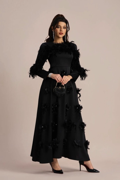 Theresa Floral Applique Long Sleeve Maxi Dress