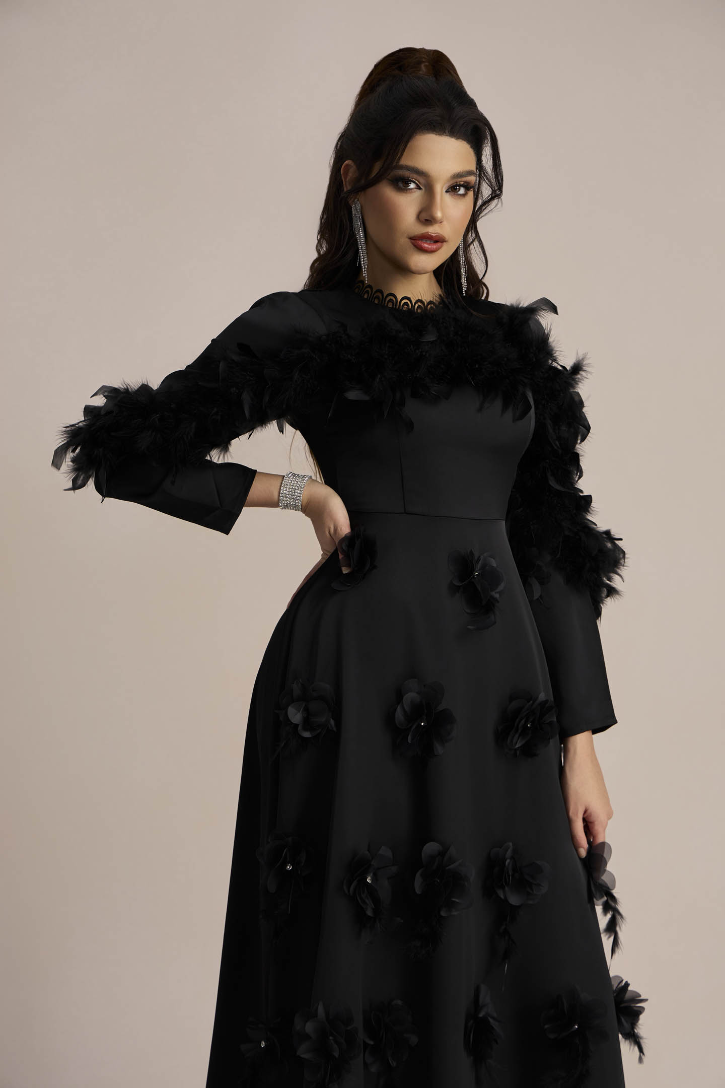 Theresa Floral Applique Long Sleeve Maxi Dress