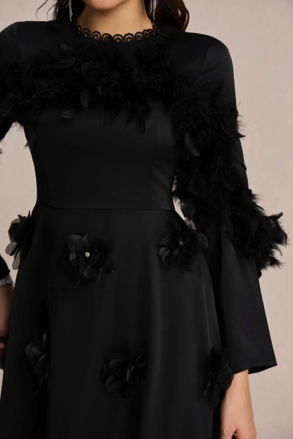 Theresa Floral Applique Long Sleeve Maxi Dress