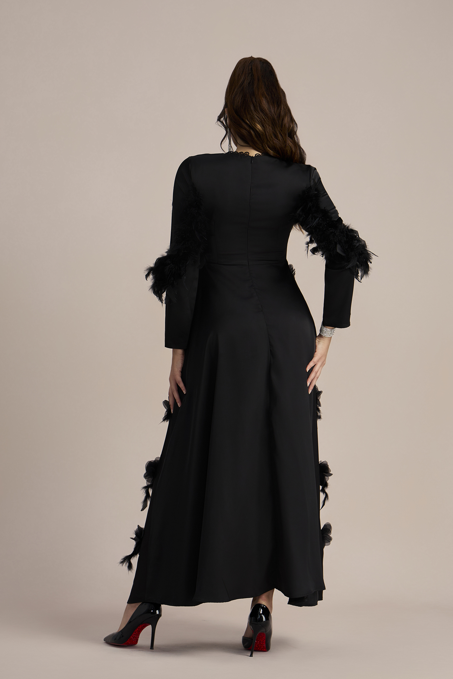 Theresa Floral Applique Long Sleeve Maxi Dress
