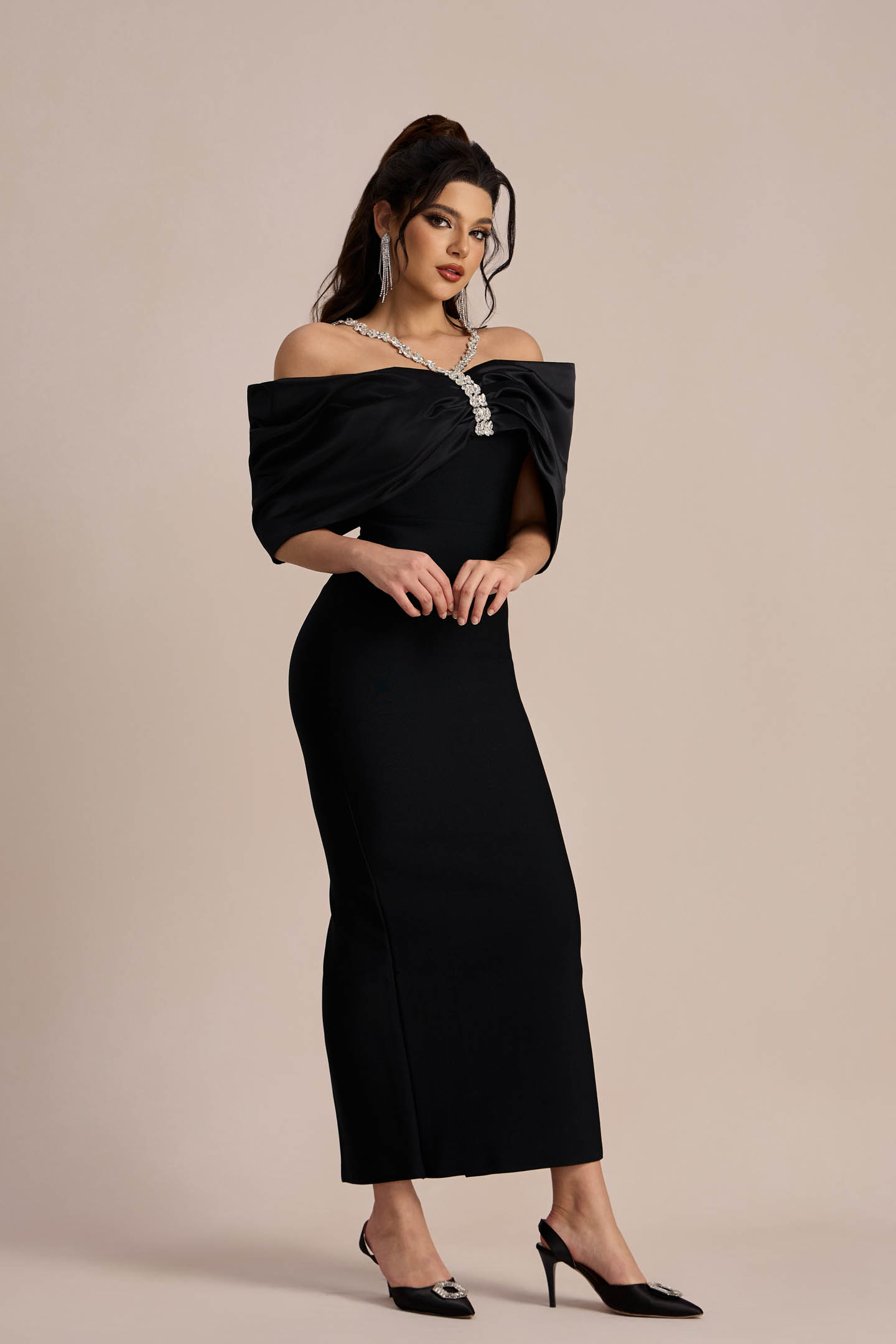 Alva Off Shoulder Diamante Maxi Dress