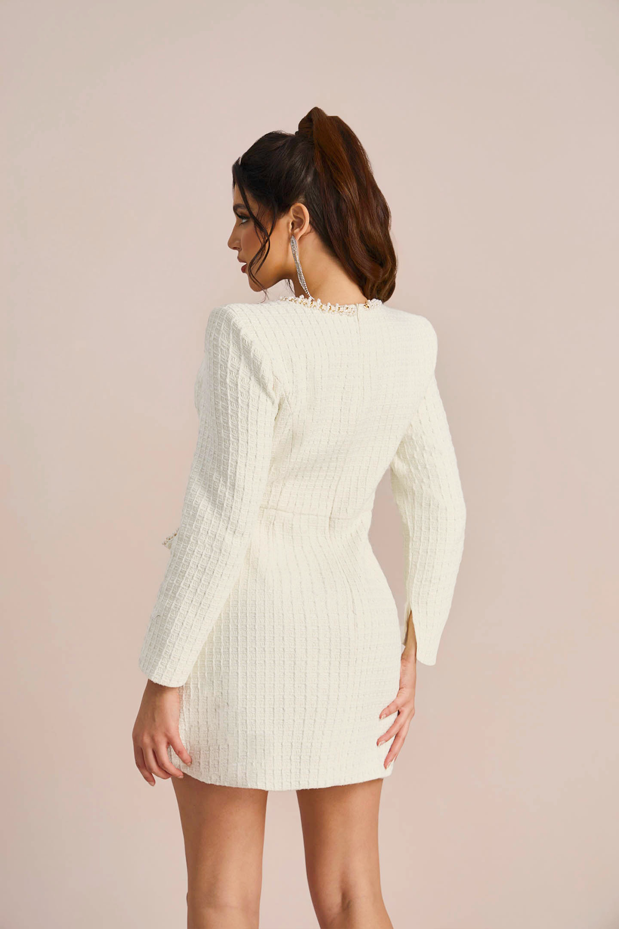 Camilla Square Neck Tweed Mini Dress-Sunfere Camilla Square Neck Tweed Mini Dress-Sunfere