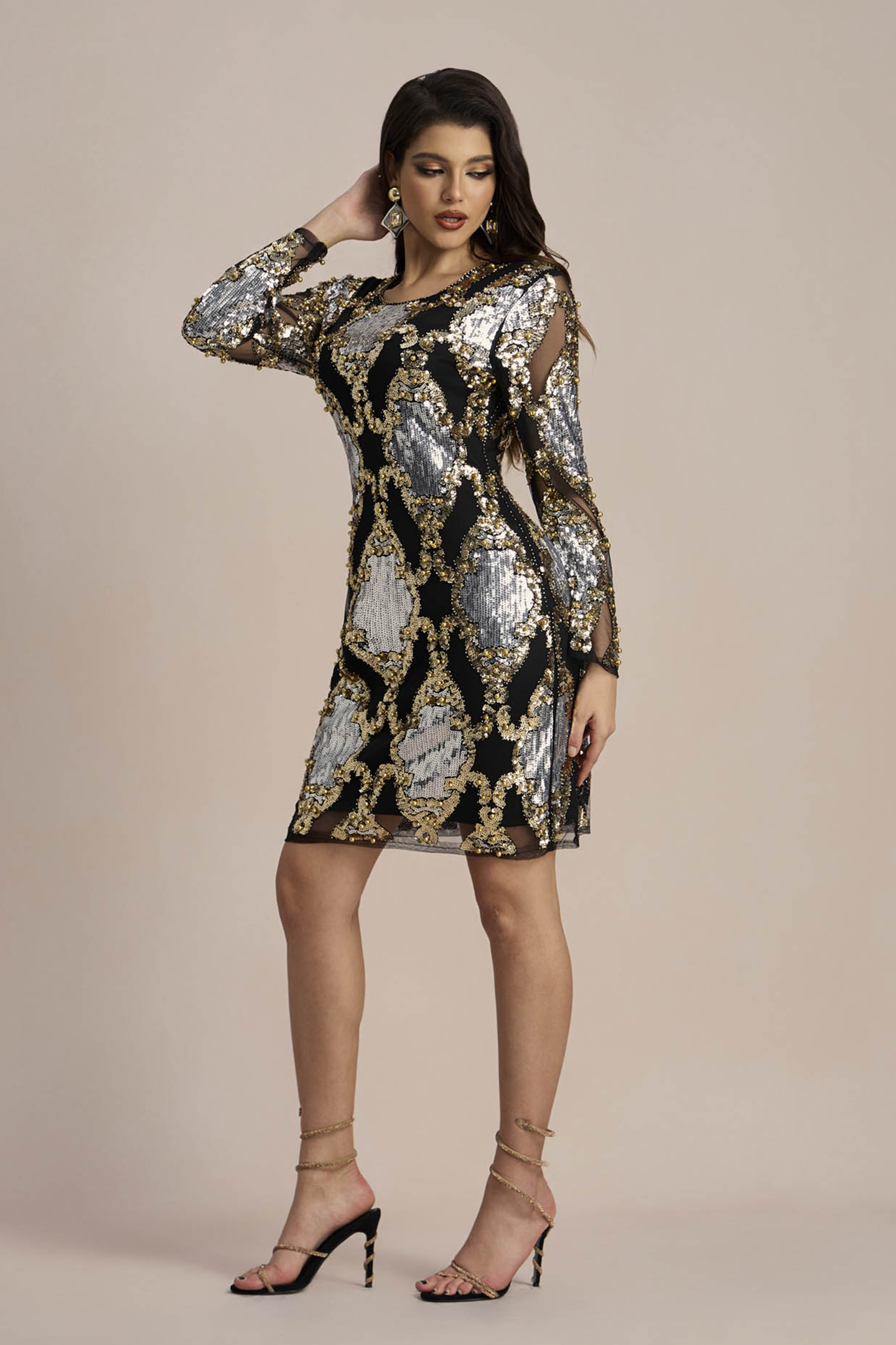 Vivien Sequins Embroidery Sheer Mini Dress