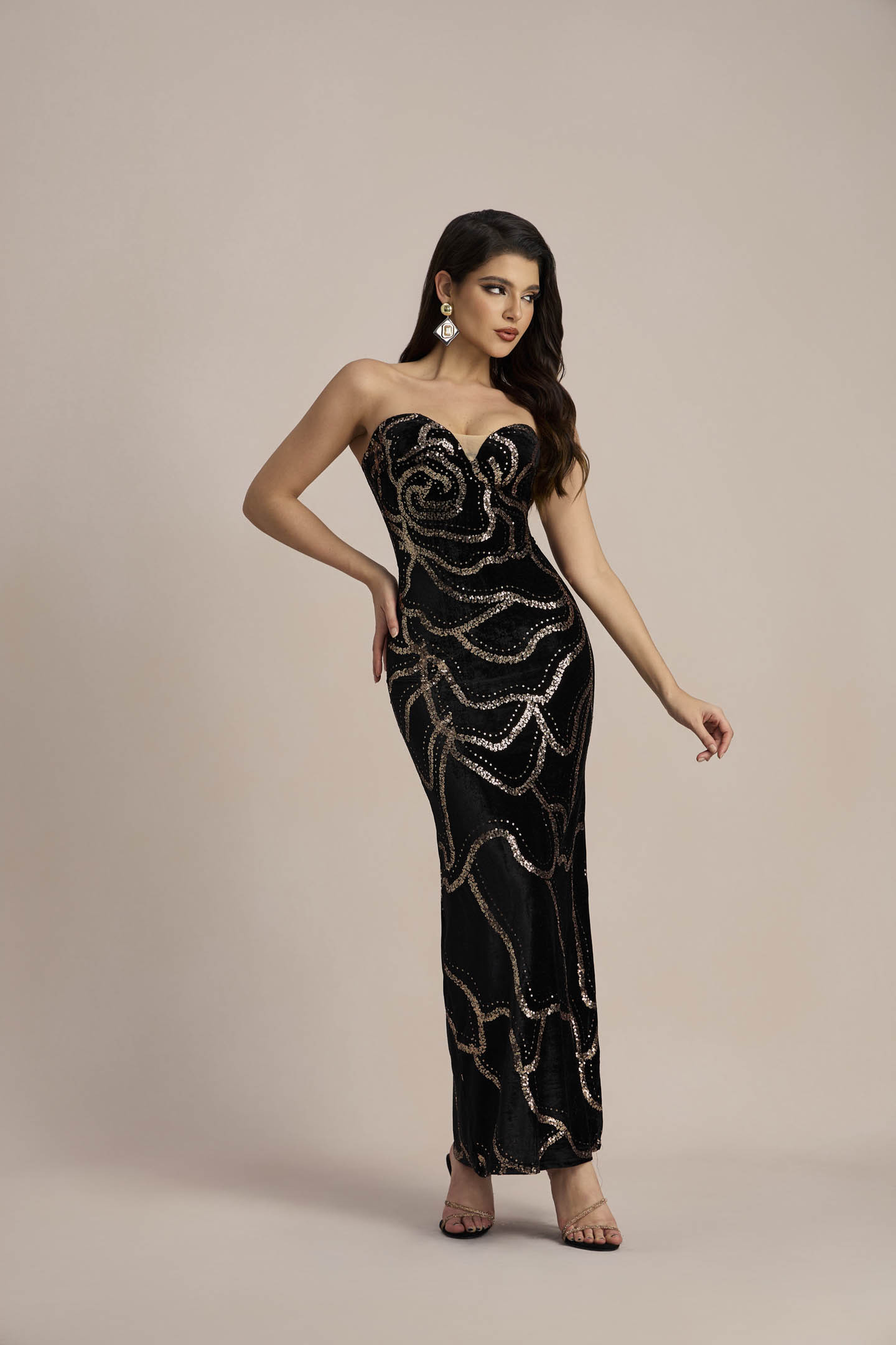 Nydia Sequin Embellished Velvet Maxi Dress