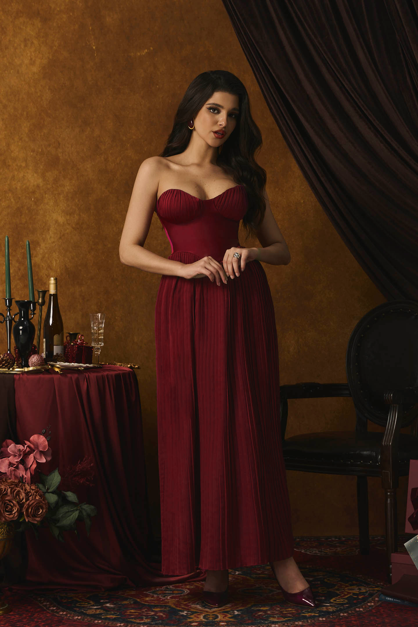 Alice Strappless Pleated Maxi Dress