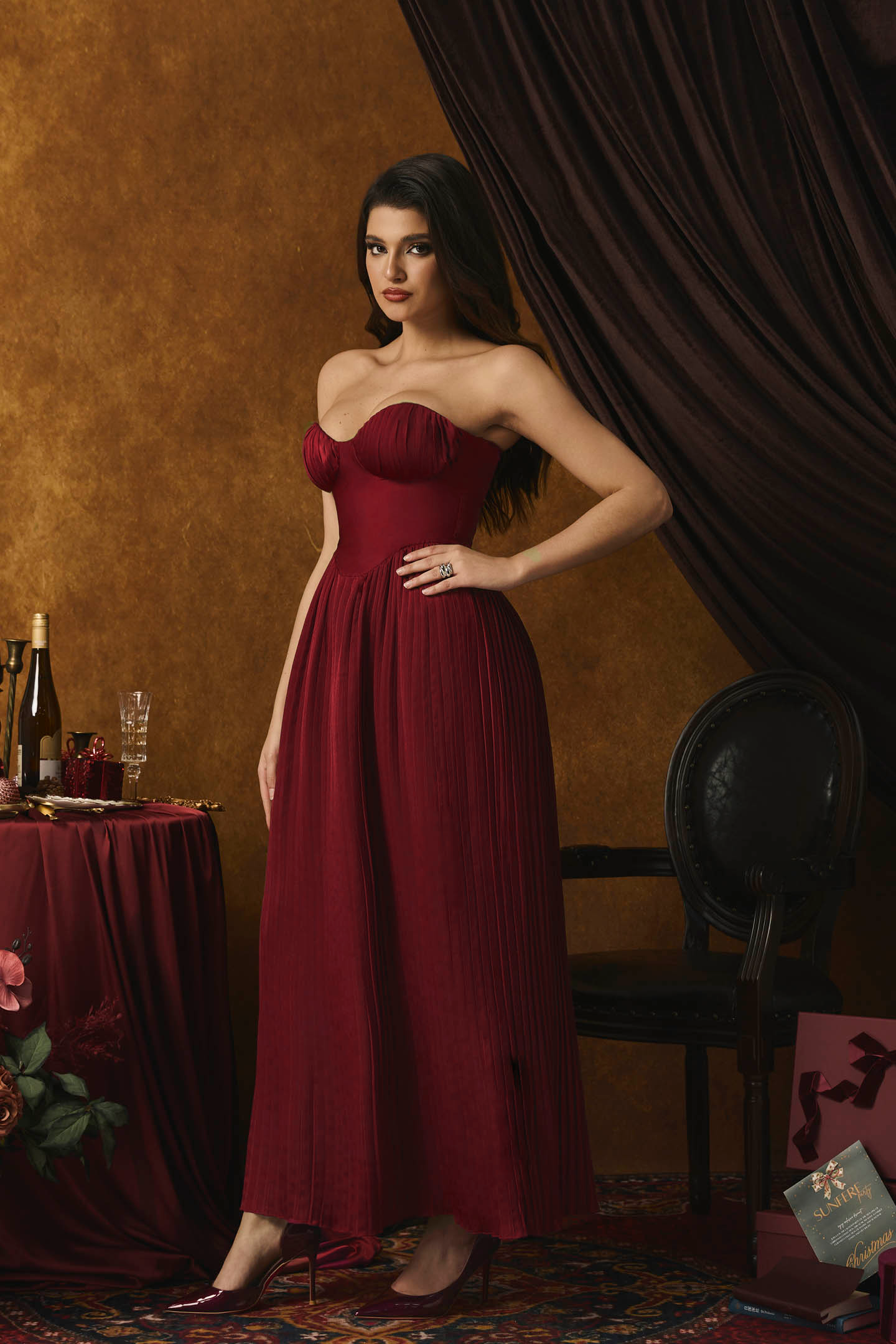 Alice Strappless Pleated Maxi Dress