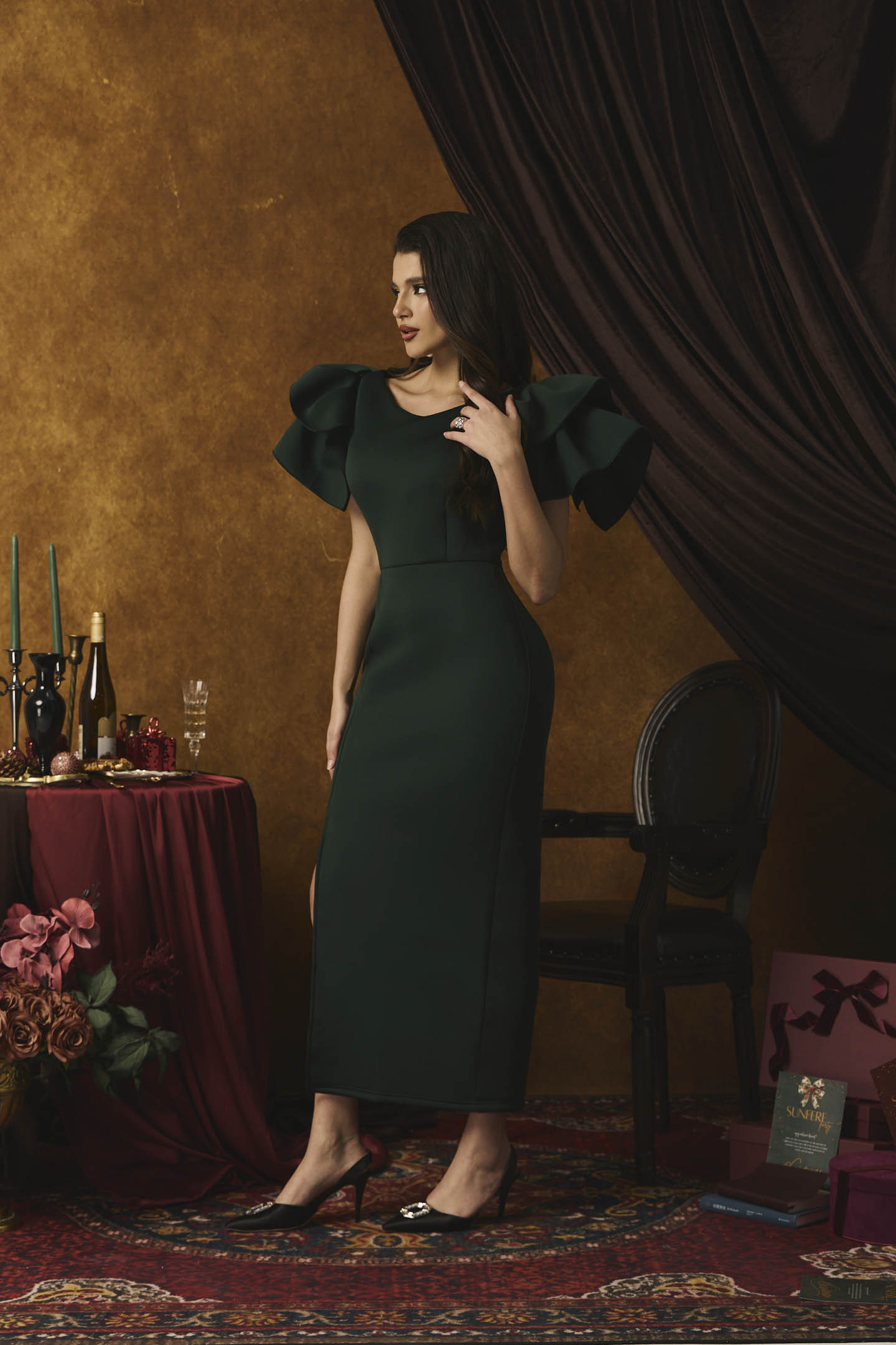 Ethel Ruffle Sleeve Maxi Slit Dress