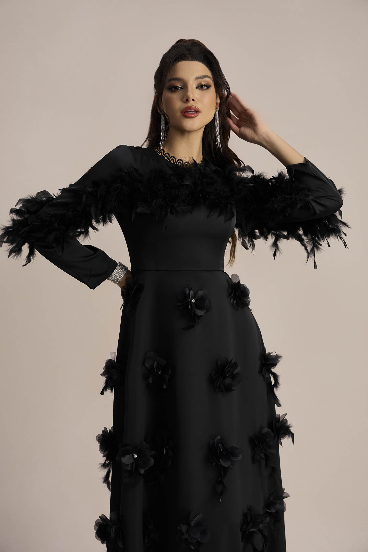 Theresa Floral Applique Long Sleeve Maxi Dress