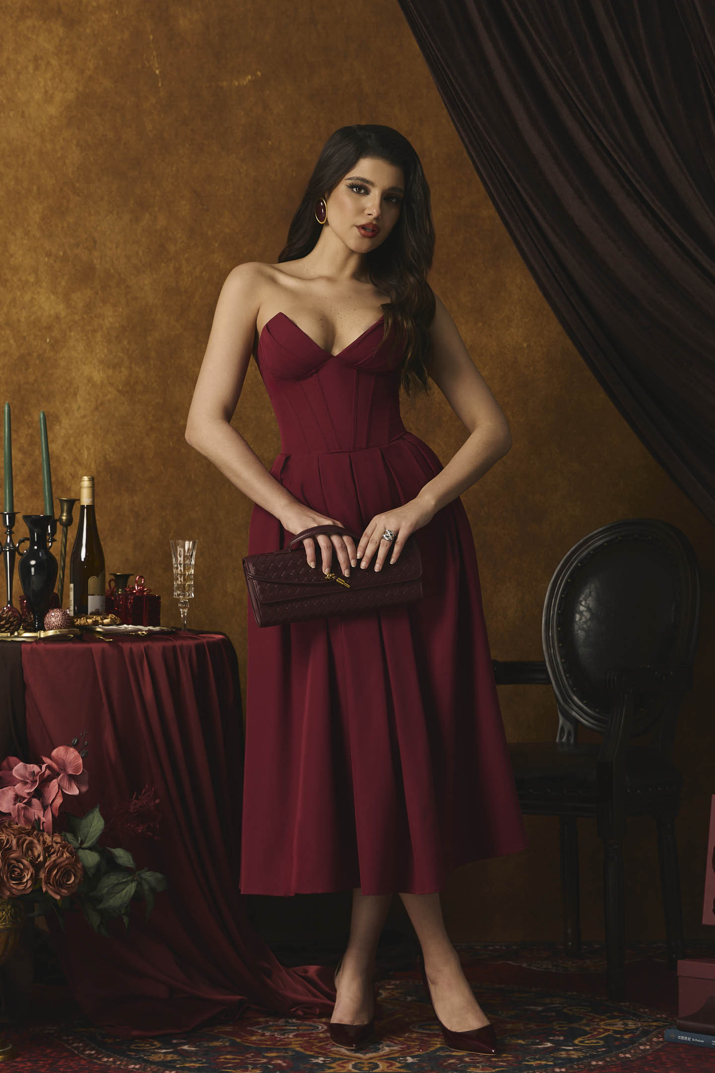 Marina Strapless Corset Midi Dress