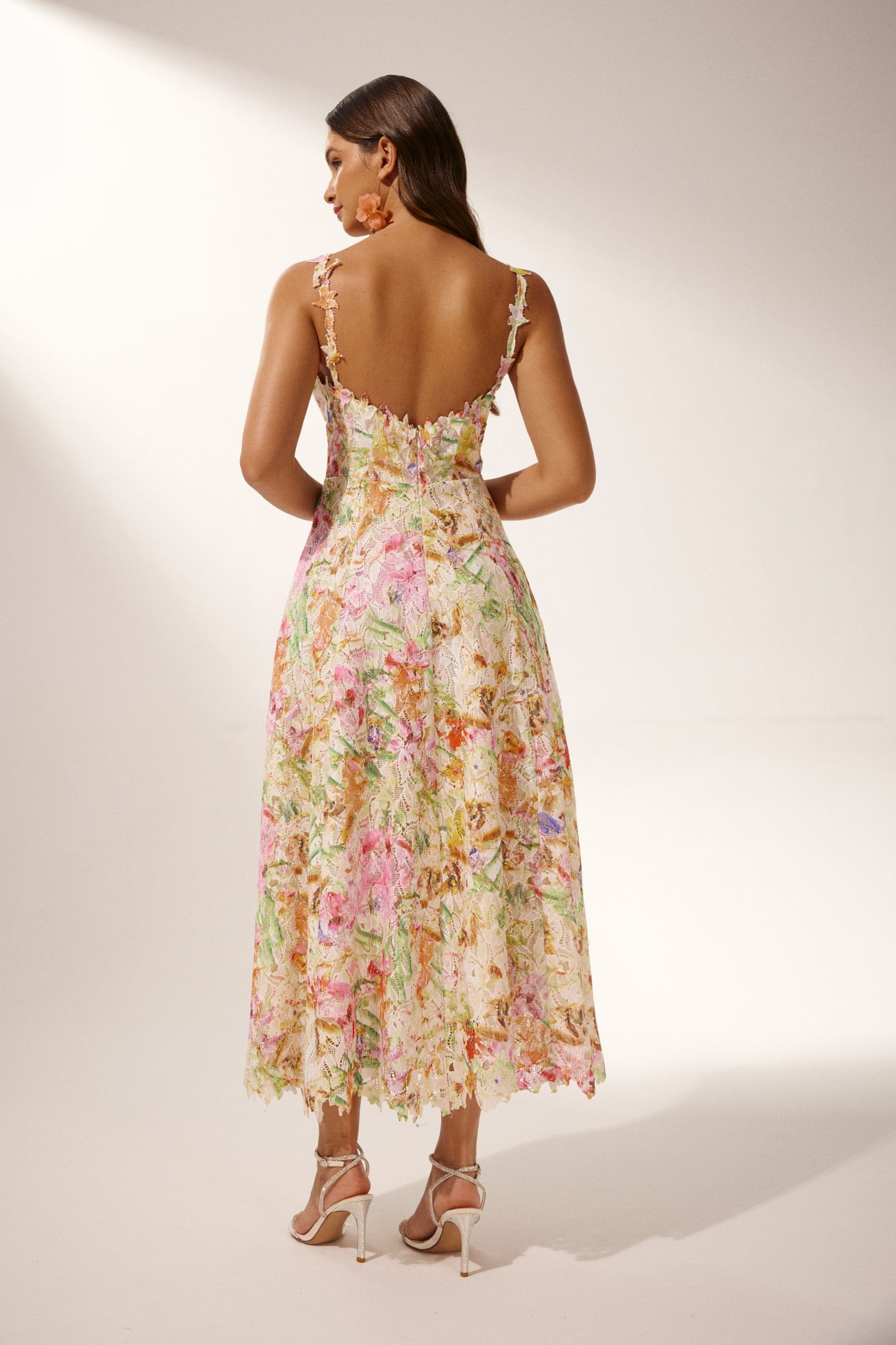 Violet Floral Embroidered Lace Midi Dress