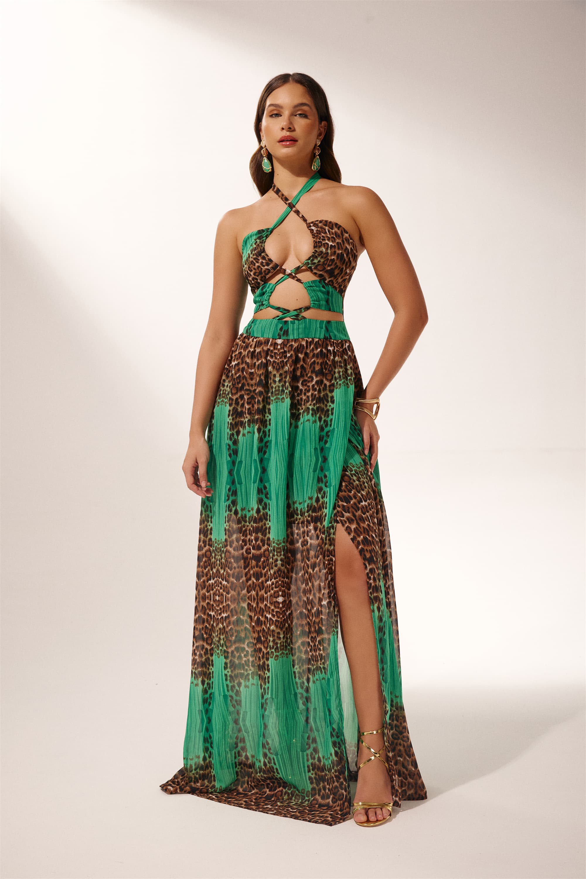 Virginia Halterneck Leopard Printed Maxi Dress