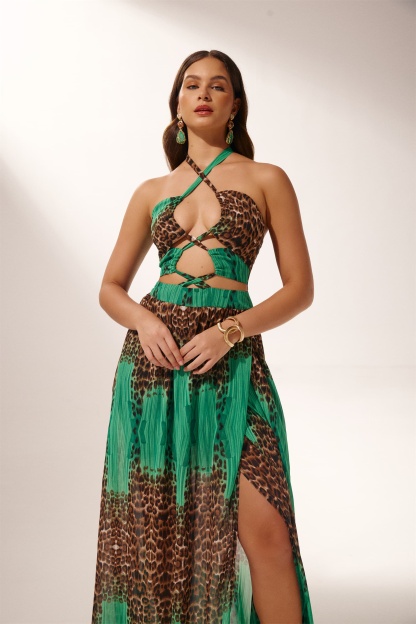 Virginia Halterneck Leopard Printed Maxi Dress
