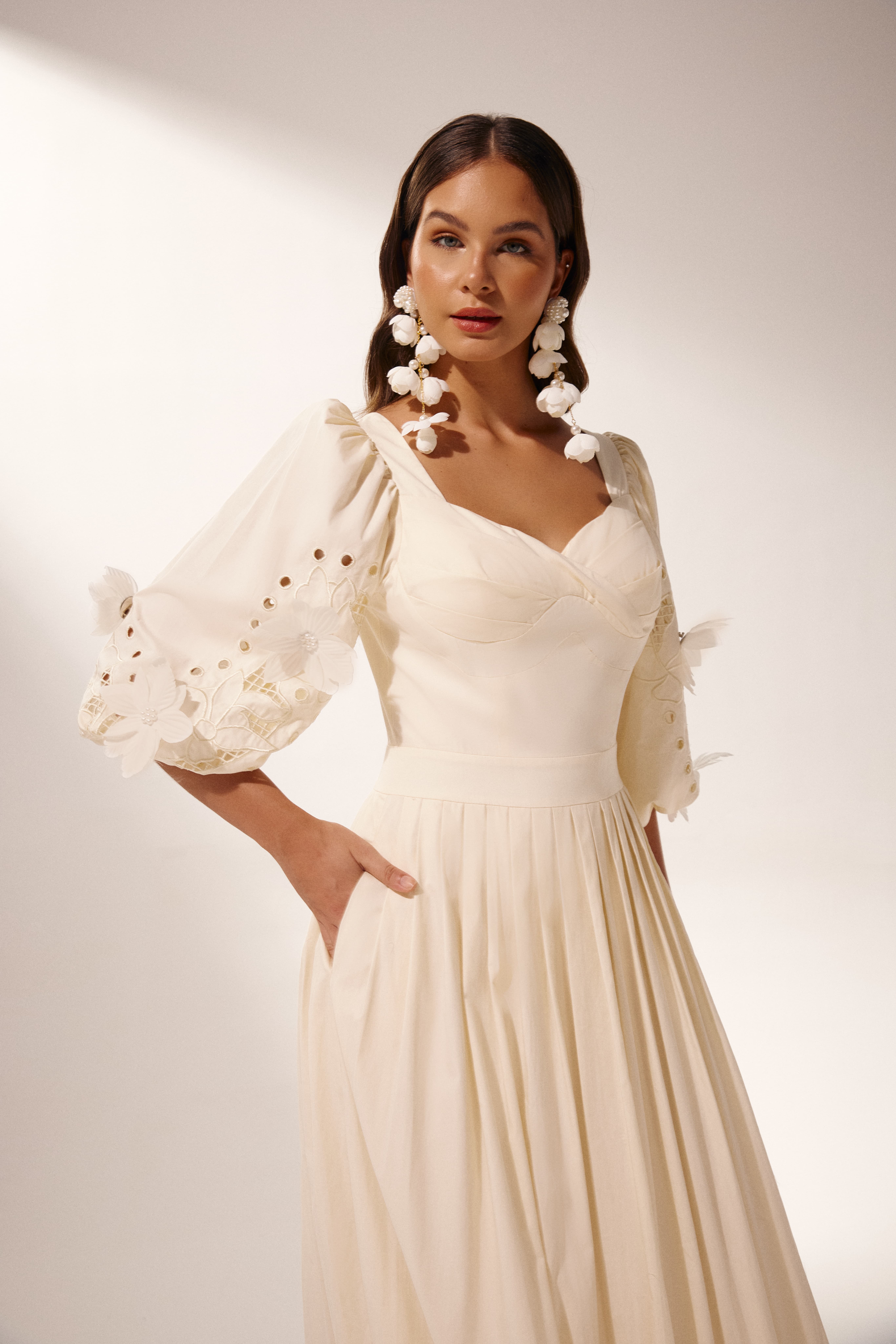 Eunice Ballon Sleeve Hollow Maxi Dress-Sunfere