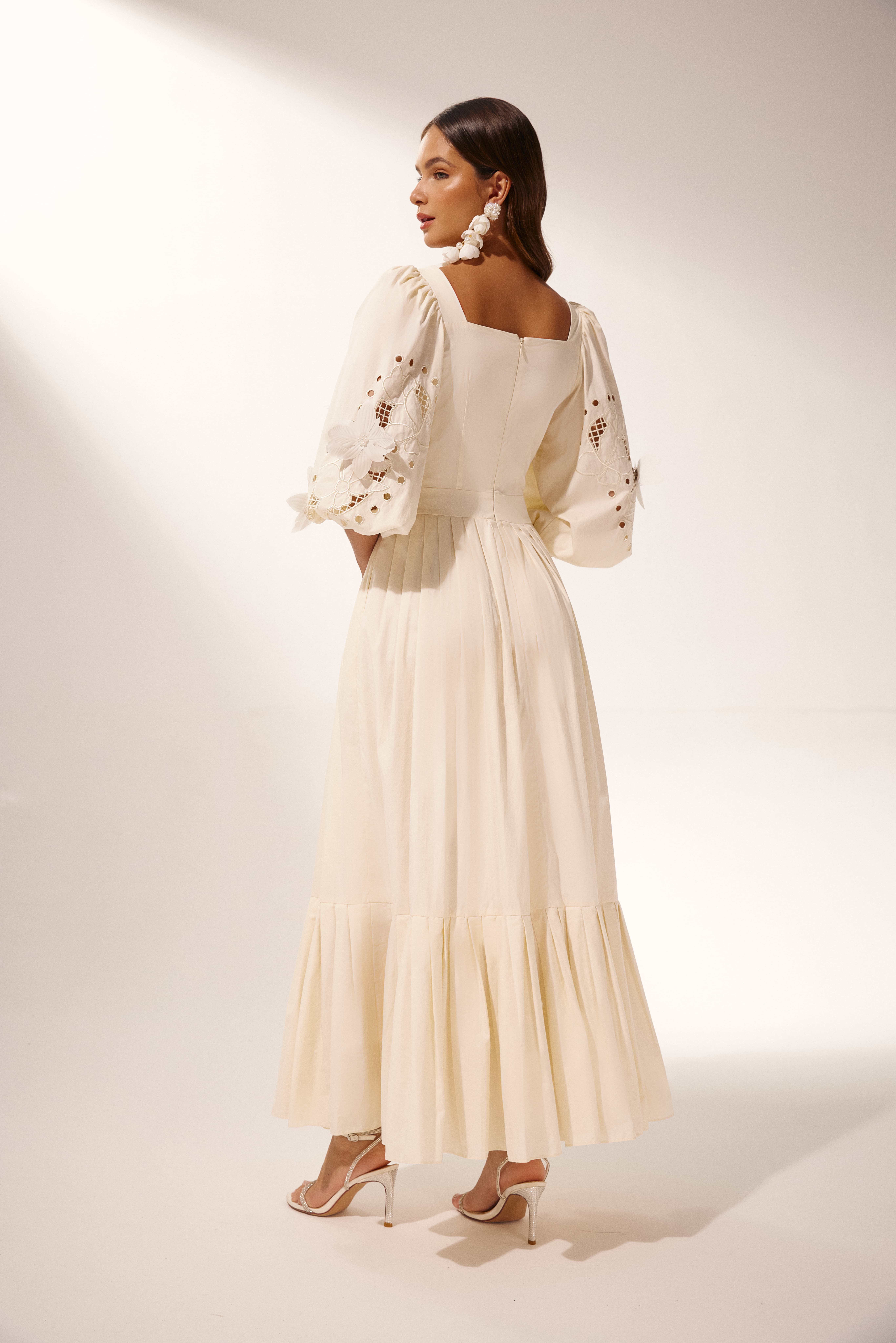 Eunice Ballon Sleeve Hollow Maxi Dress-Sunfere