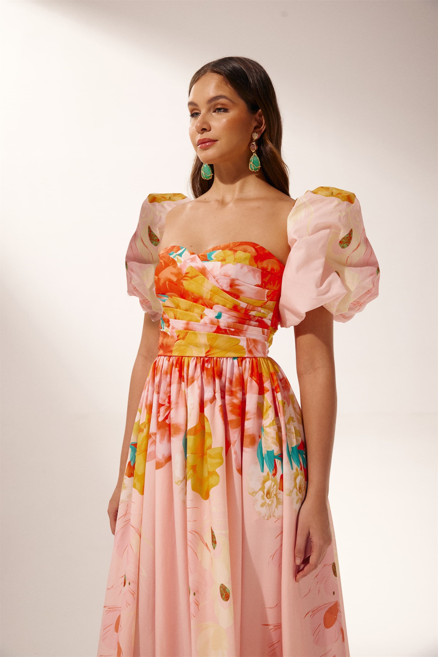 Audrey Floral Printed Off-shoulder Midi Dress-Sunfere