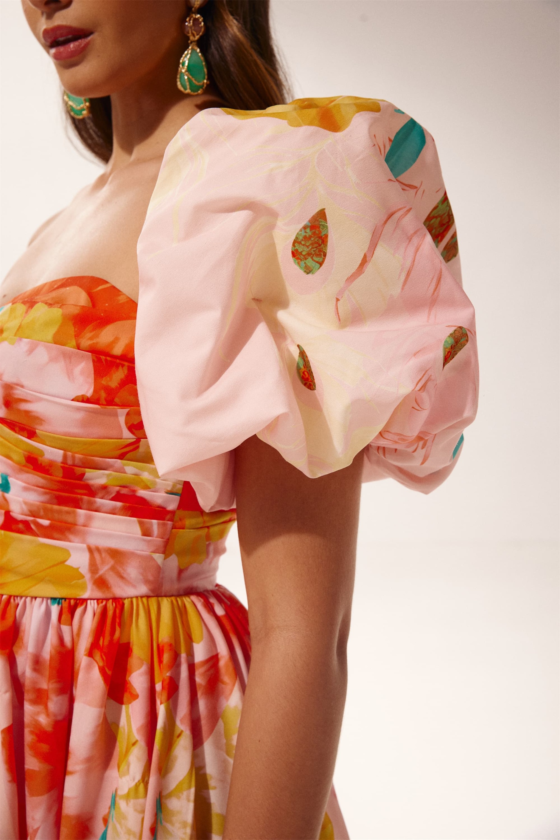 Audrey Floral Printed Off-shoulder Midi Dress-Sunfere