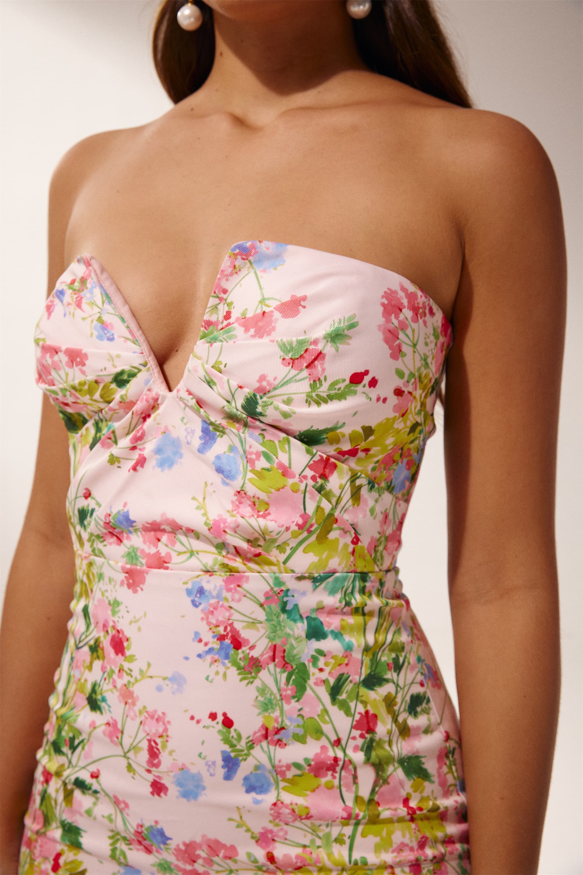 Karen Floral Printed Strapless Midi Dress