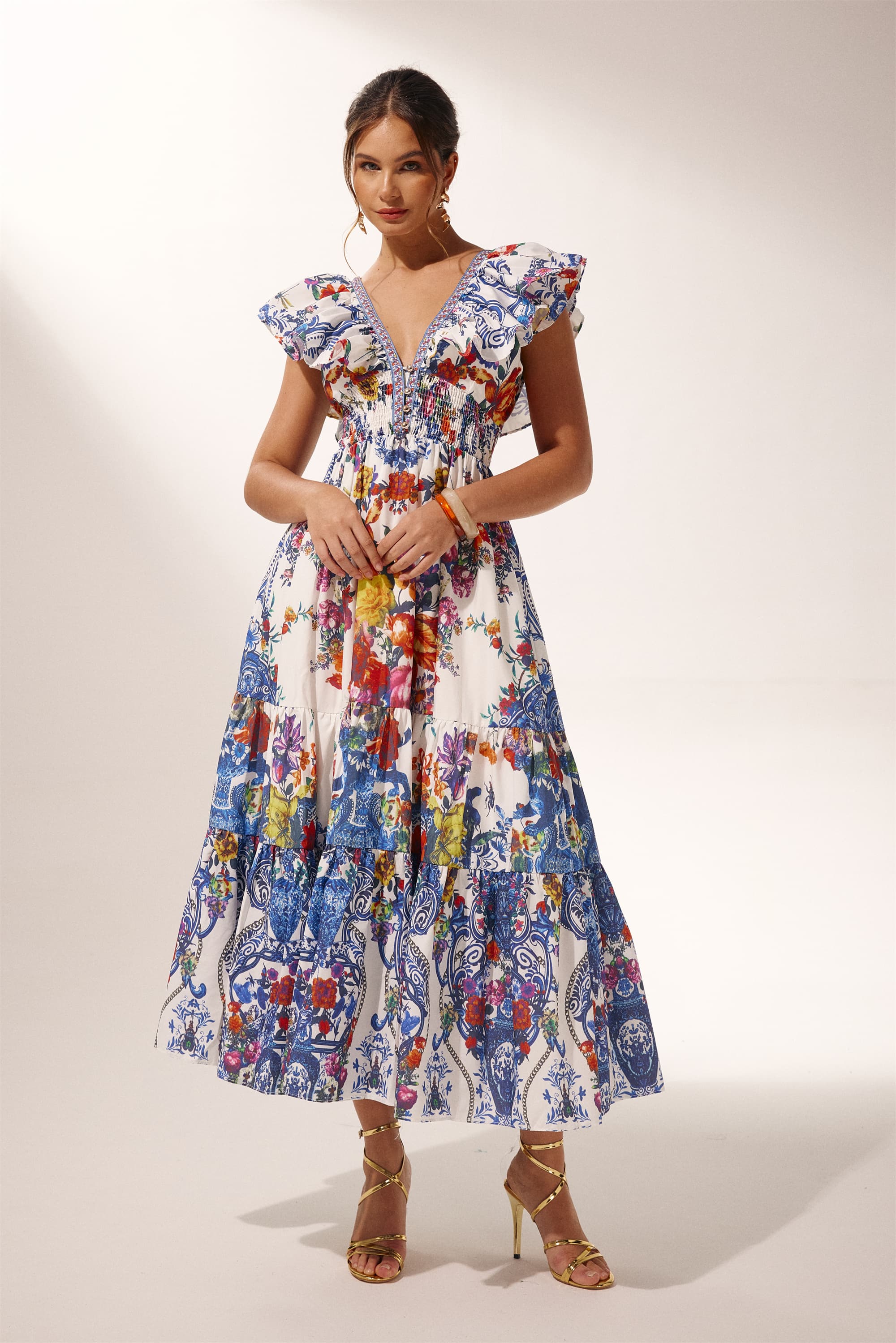 June Floral Printed Ruffle Maxi Dress