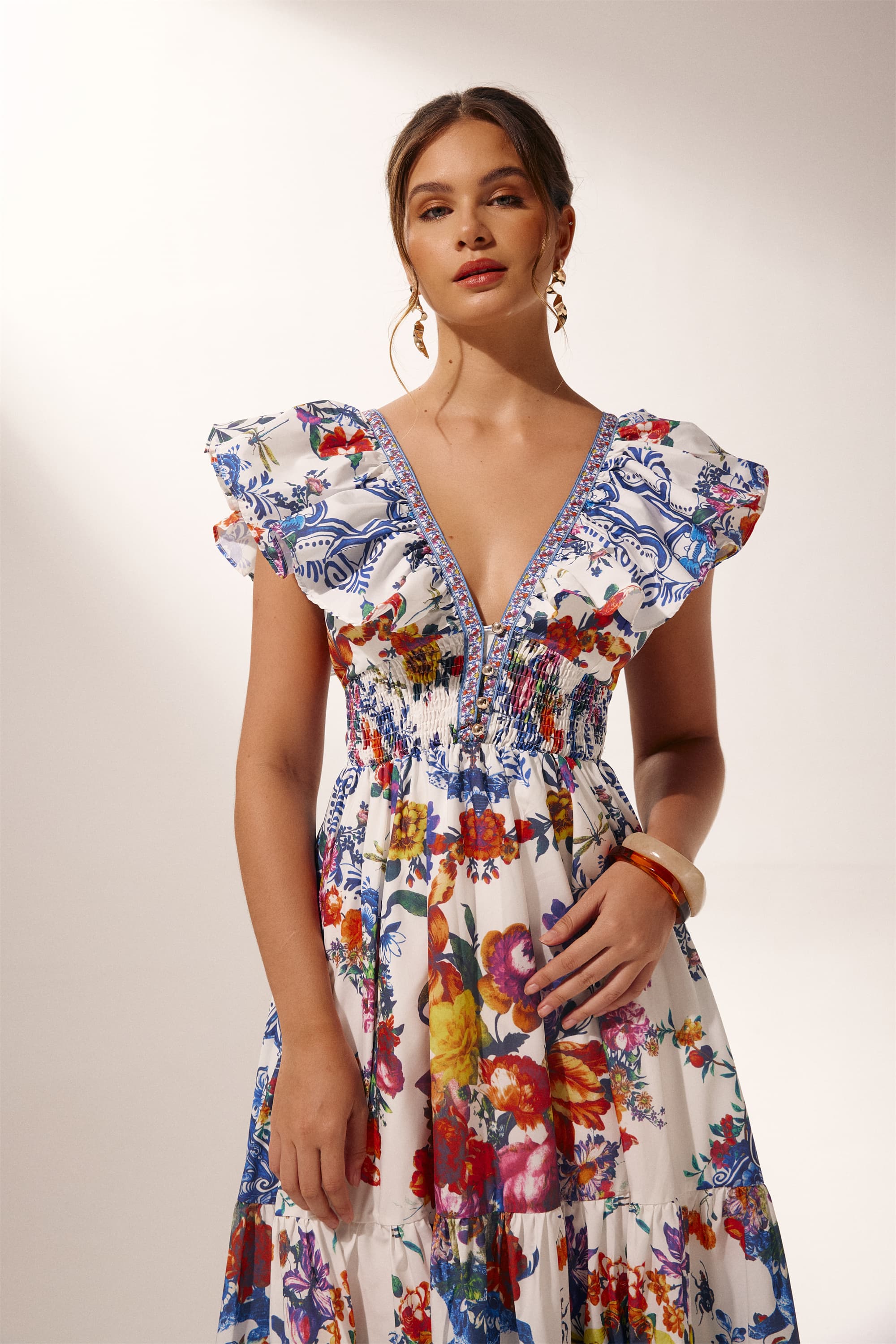 June Floral Printed Ruffle Maxi Dress