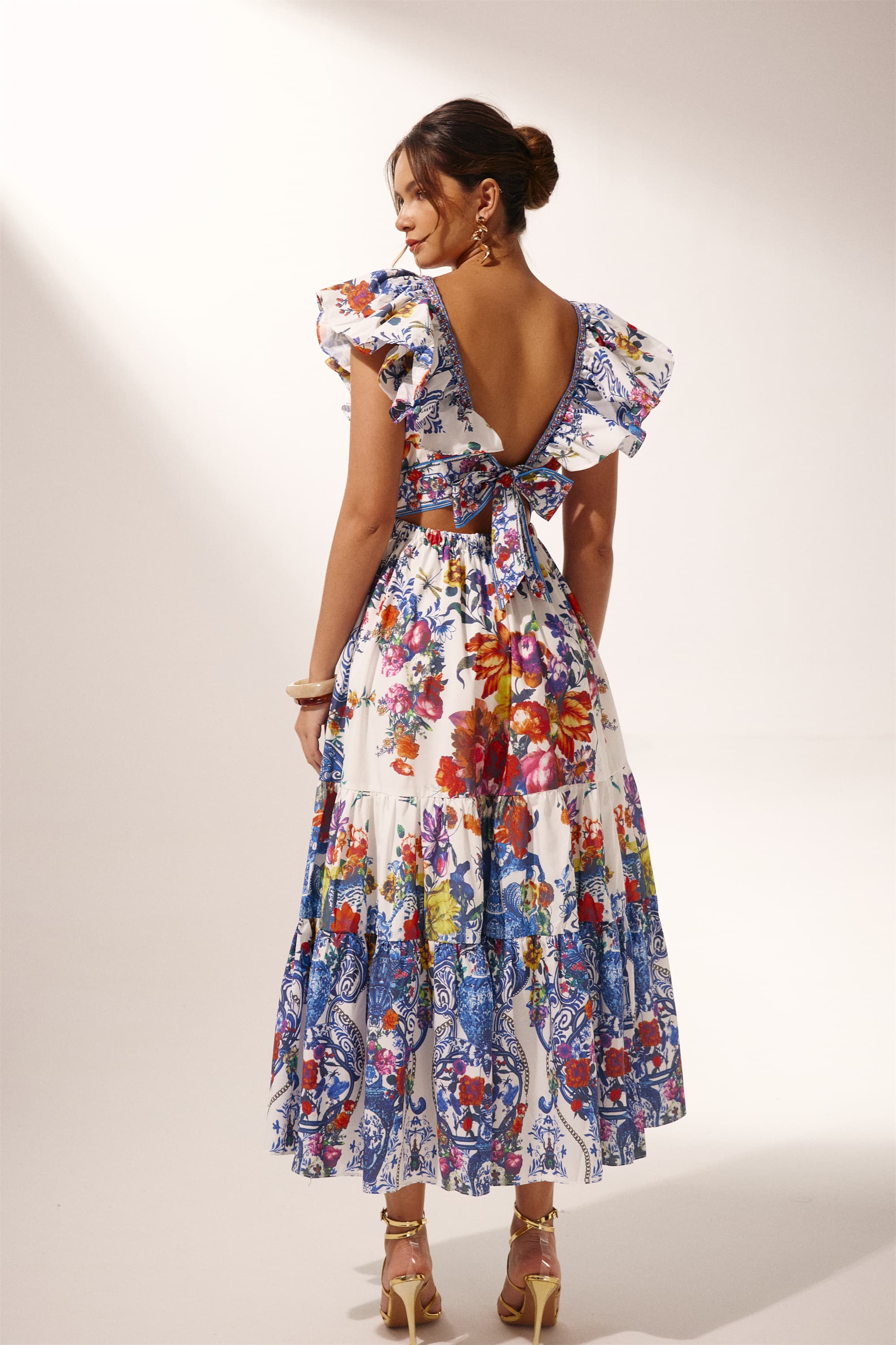 June Floral Printed Ruffle Maxi Dress-Sunfere