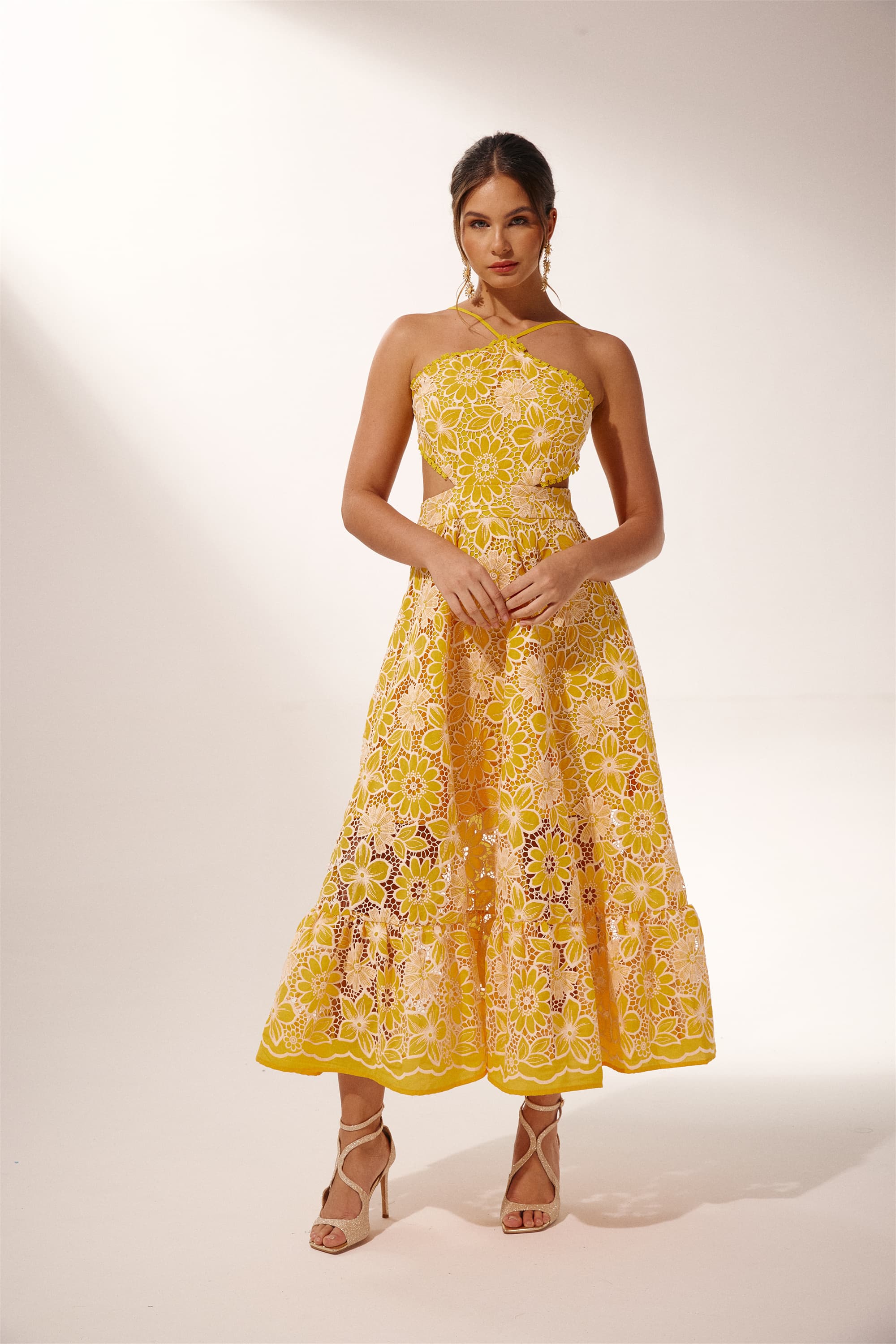 Jessica Embroidered Lace Halterneck Midi Dress