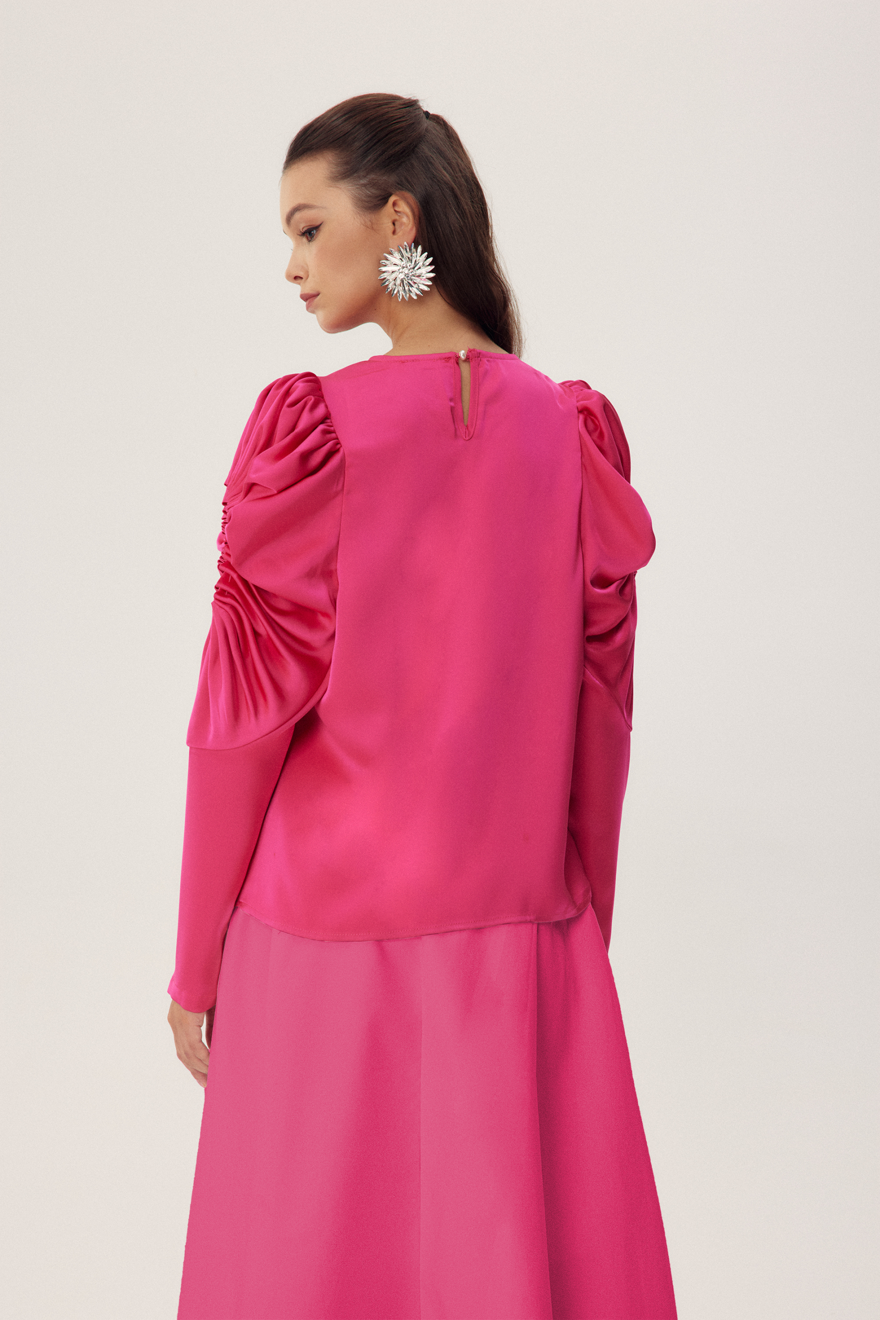 Una Sculpted Sleeves Satin Blouse-Sunfere