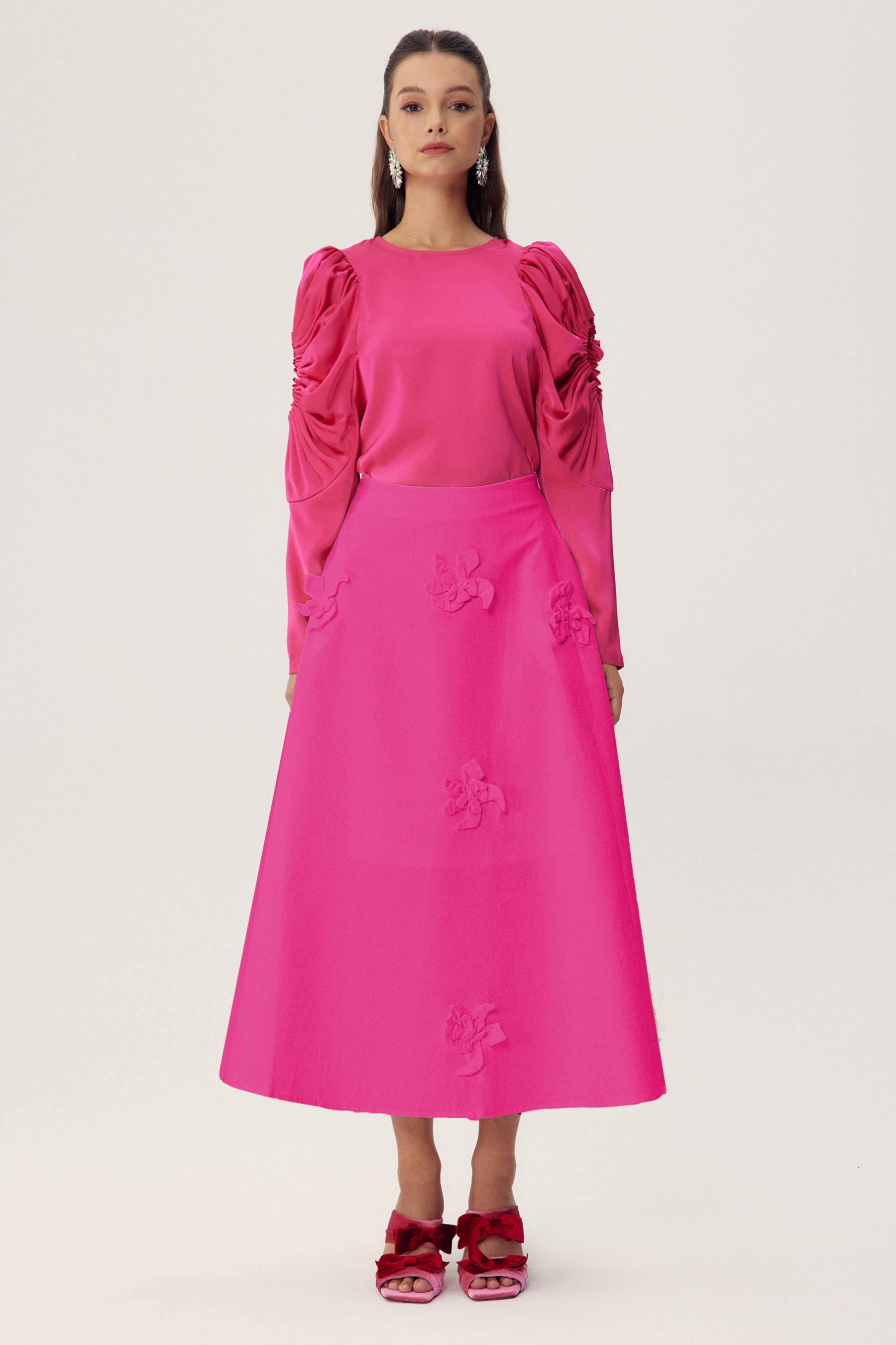 Una Sculpted Sleeves Satin Blouse-Sunfere