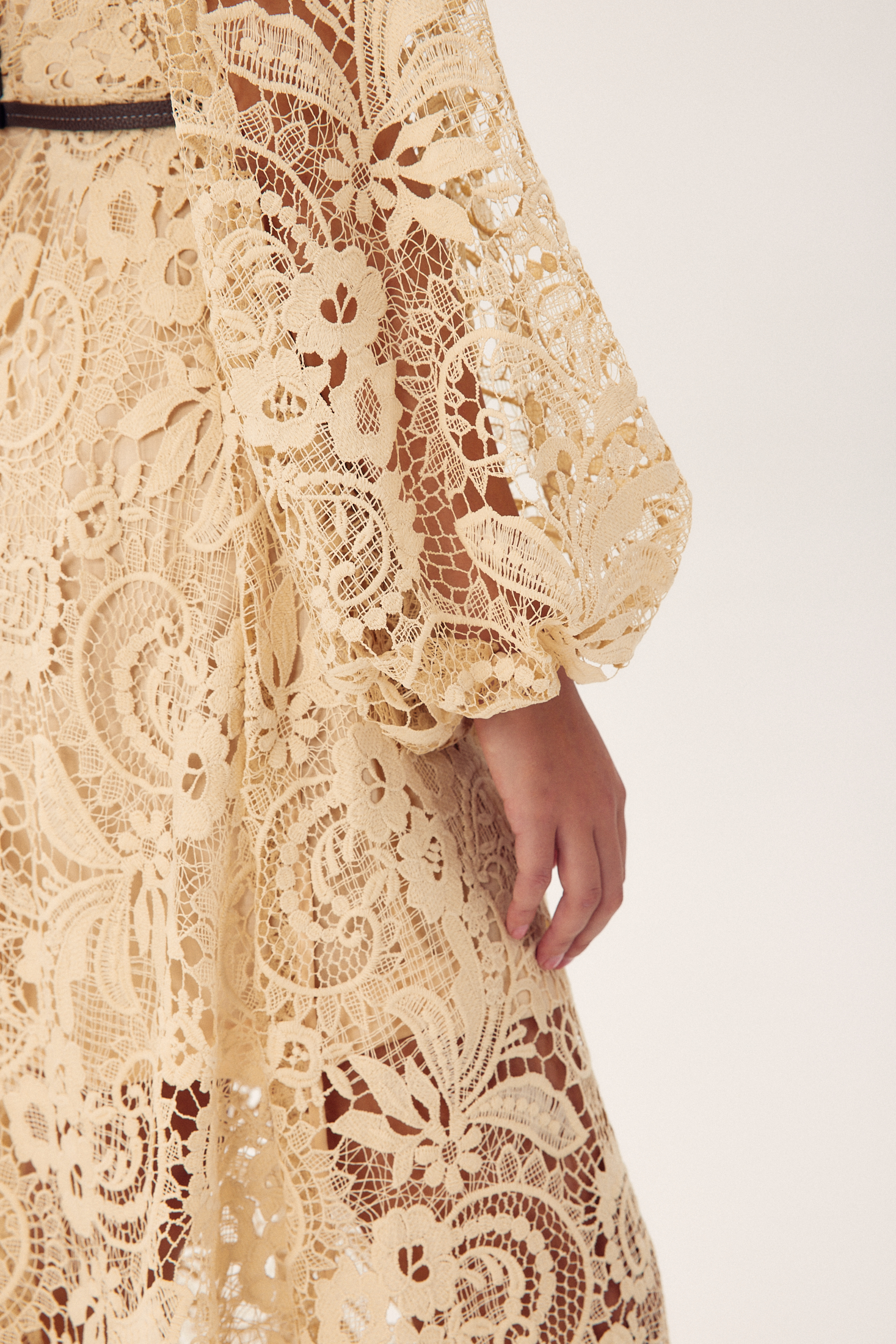 Coral Embroidered Lace Sheer Midi Dress